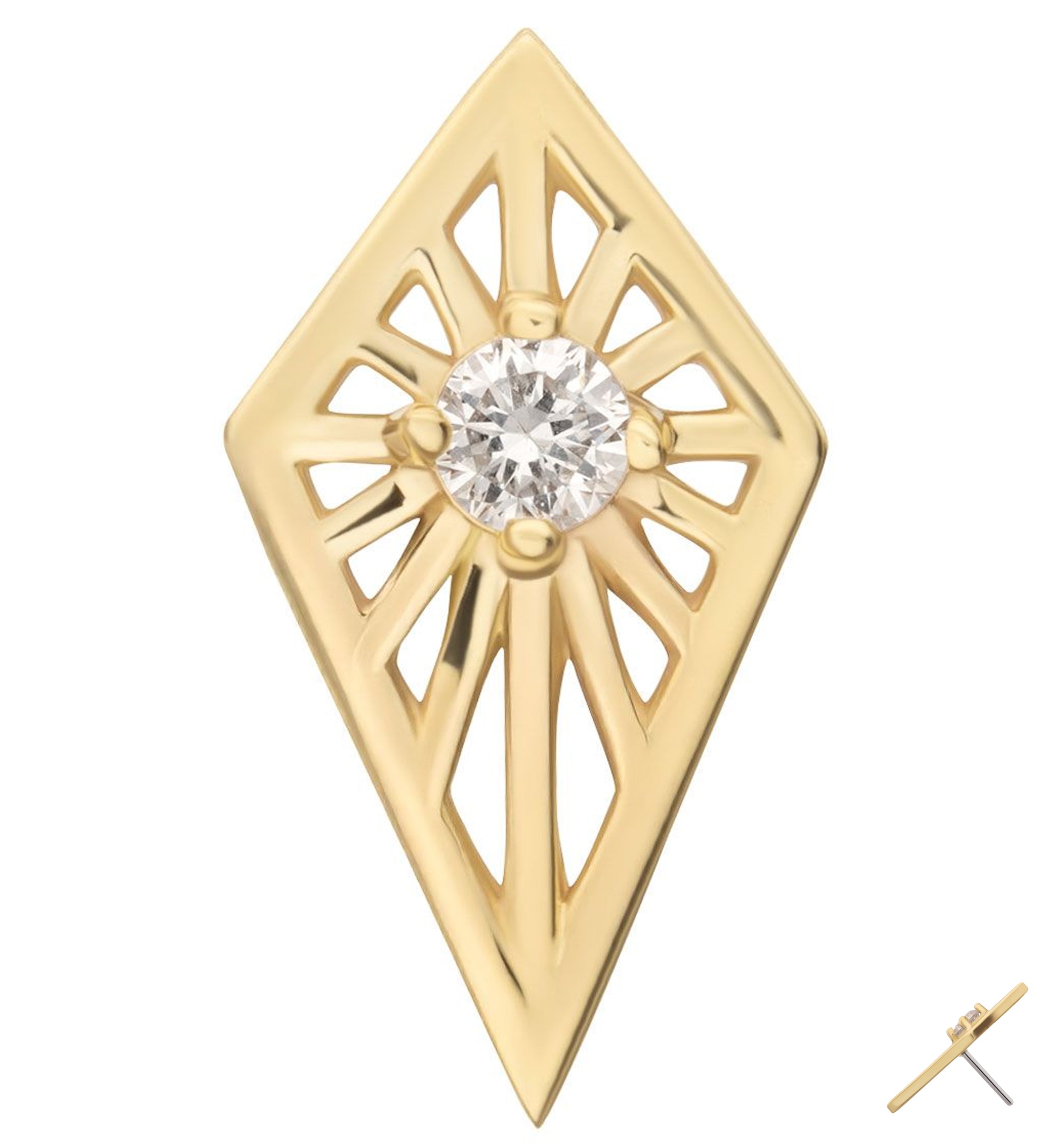 14kt Gold Tetra Burst Clear CZ Threadless Top