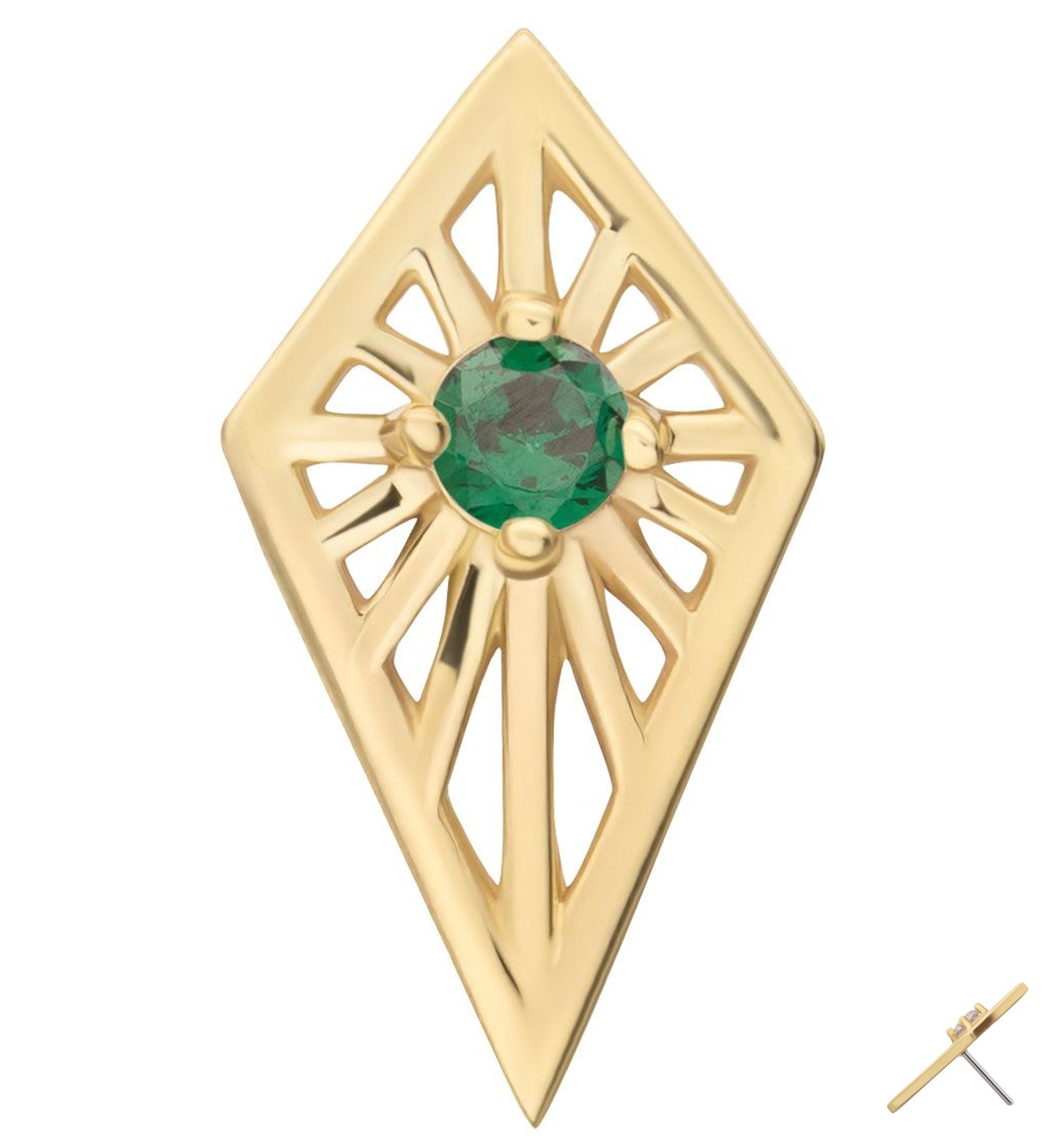 14kt Gold Tetra Burst Emerald CZ Threadless Top