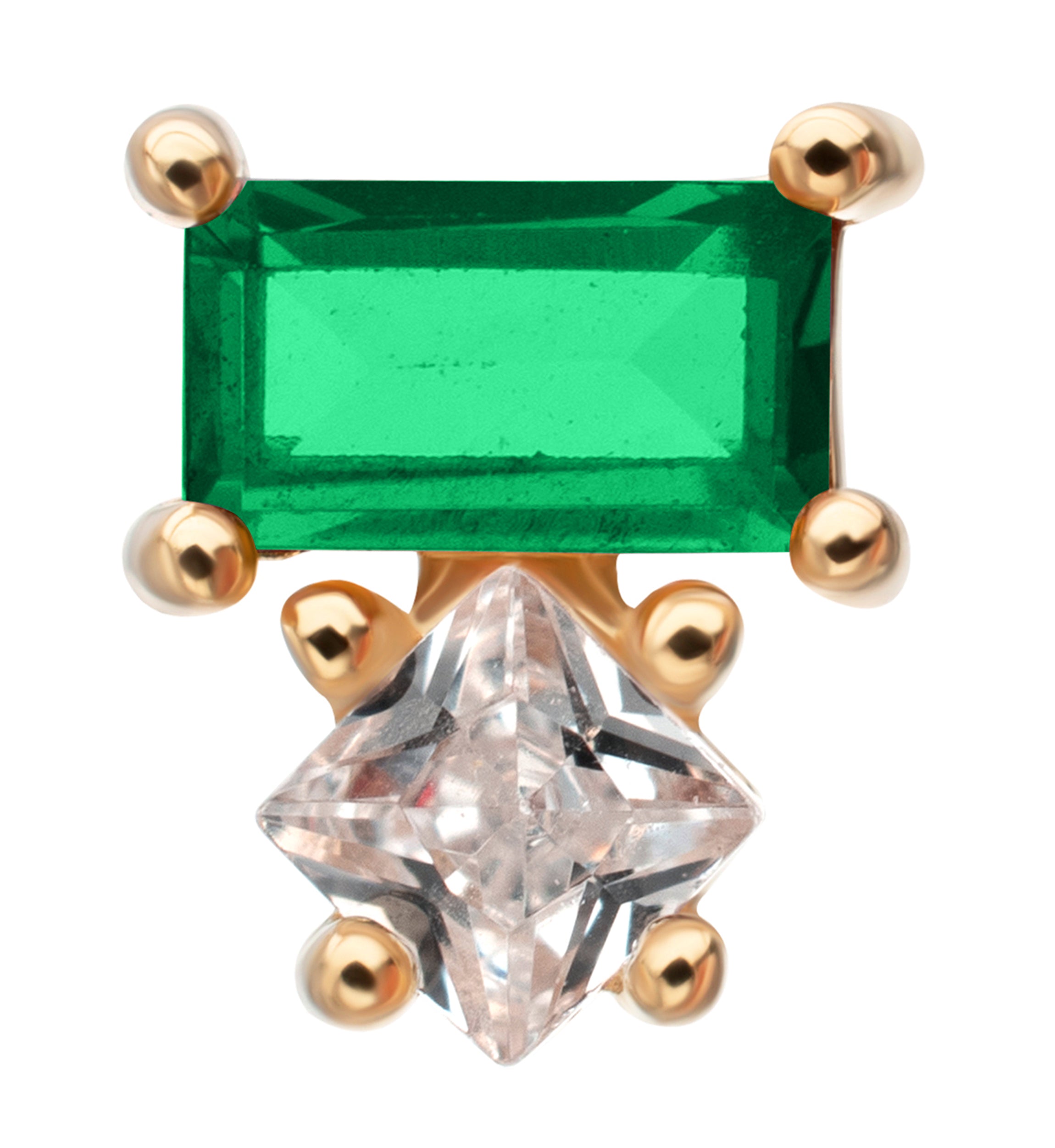 14kt Gold Tilt Emerald CZ Threadless Top