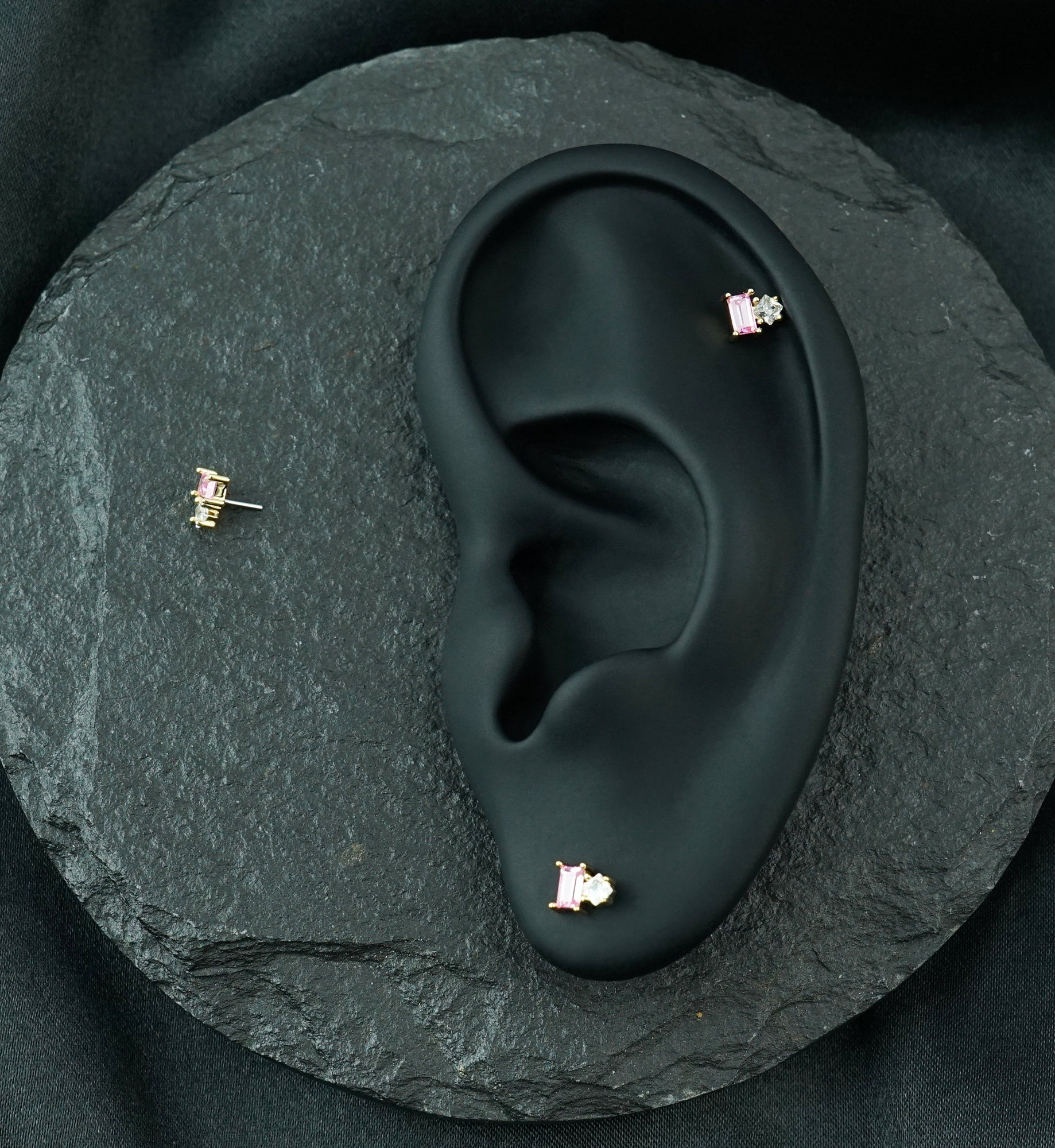 14kt Gold Tilt Pink CZ Threadless Top