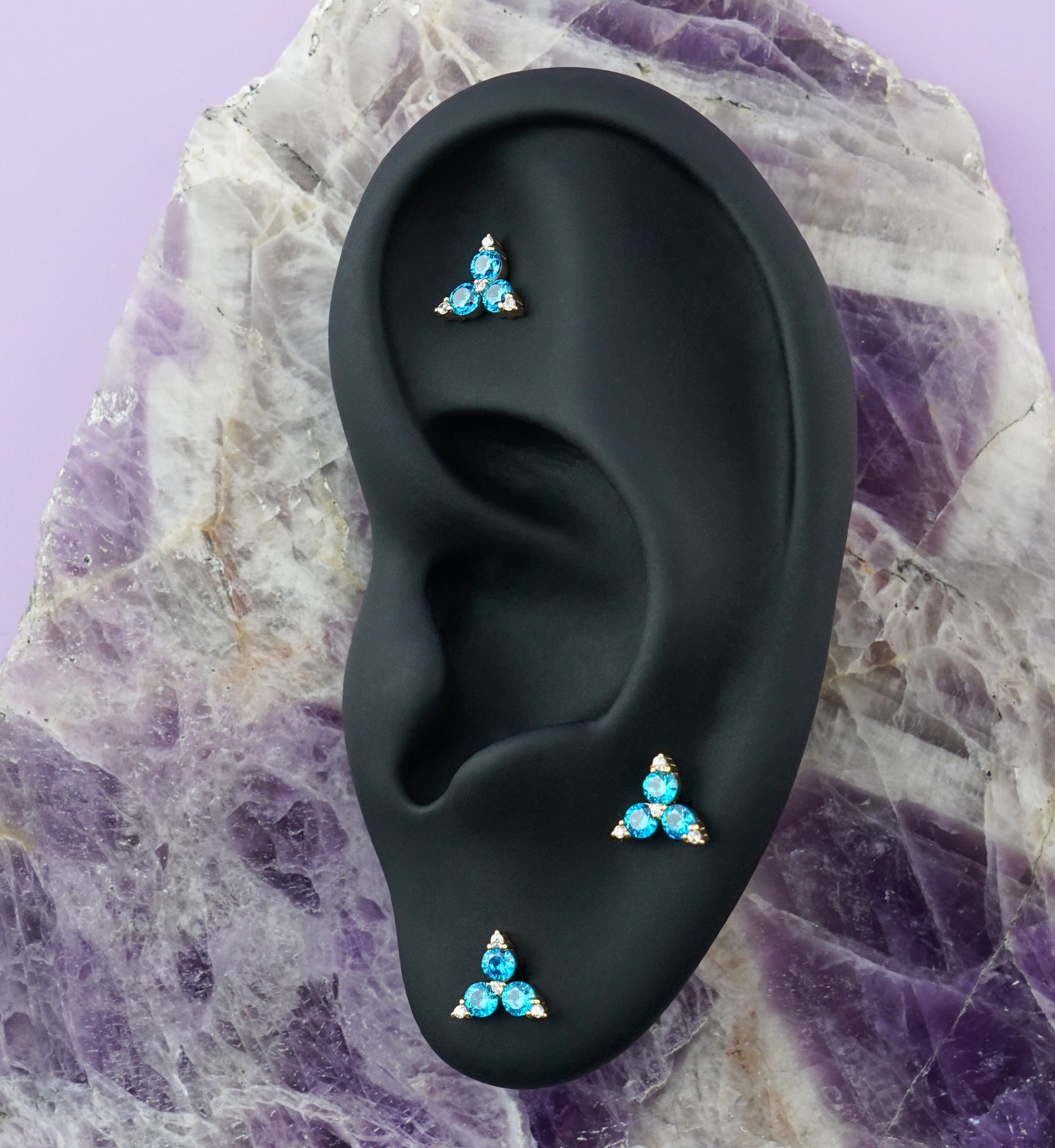 14kt Gold Triad Blue Topaz CZ Threadless Top