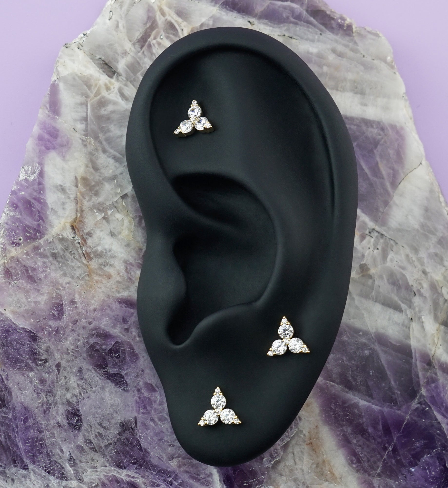 14kt Gold Triad Clear CZ Threadless Top