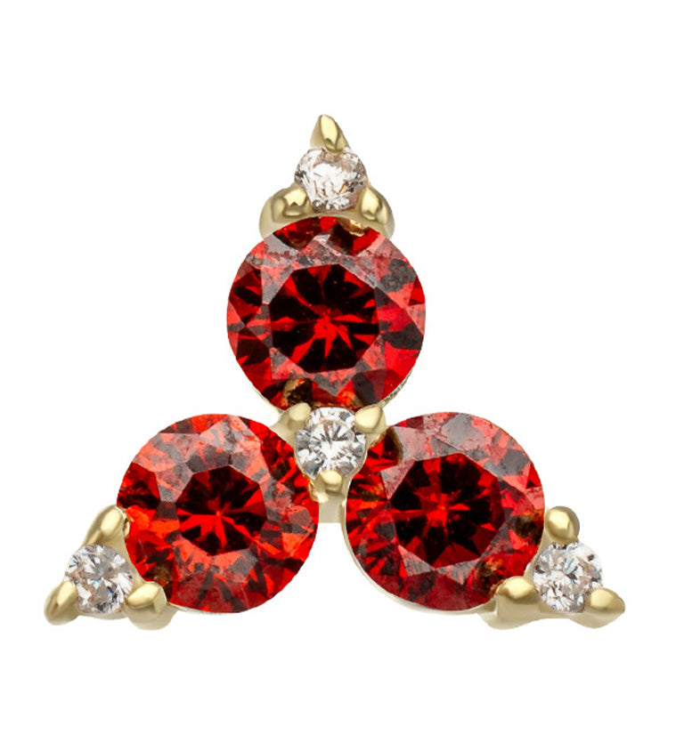 14kt Gold Triad Garnet CZ Threadless Top