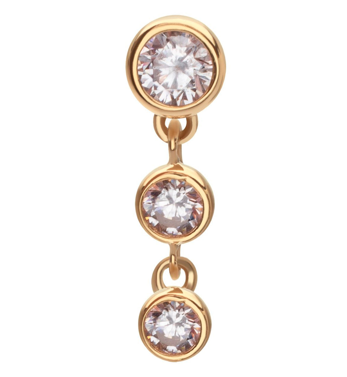 Bezel Less. Top 14kt Gold Triple Bezel Clear CZ Dangle Threadless Top