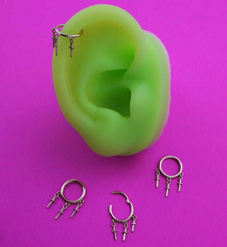 14kt Gold Triple Dagger Dangle Hinged Segment Ring