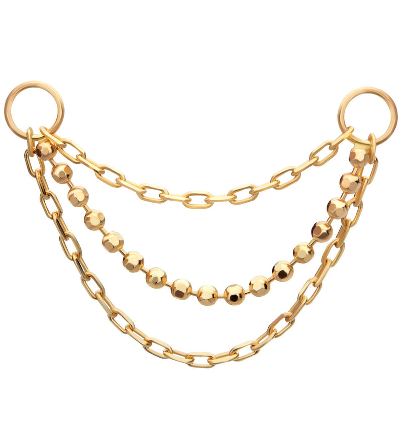 14kt Gold Triple Link And Bead Nose & Cartilage Piercing Chain