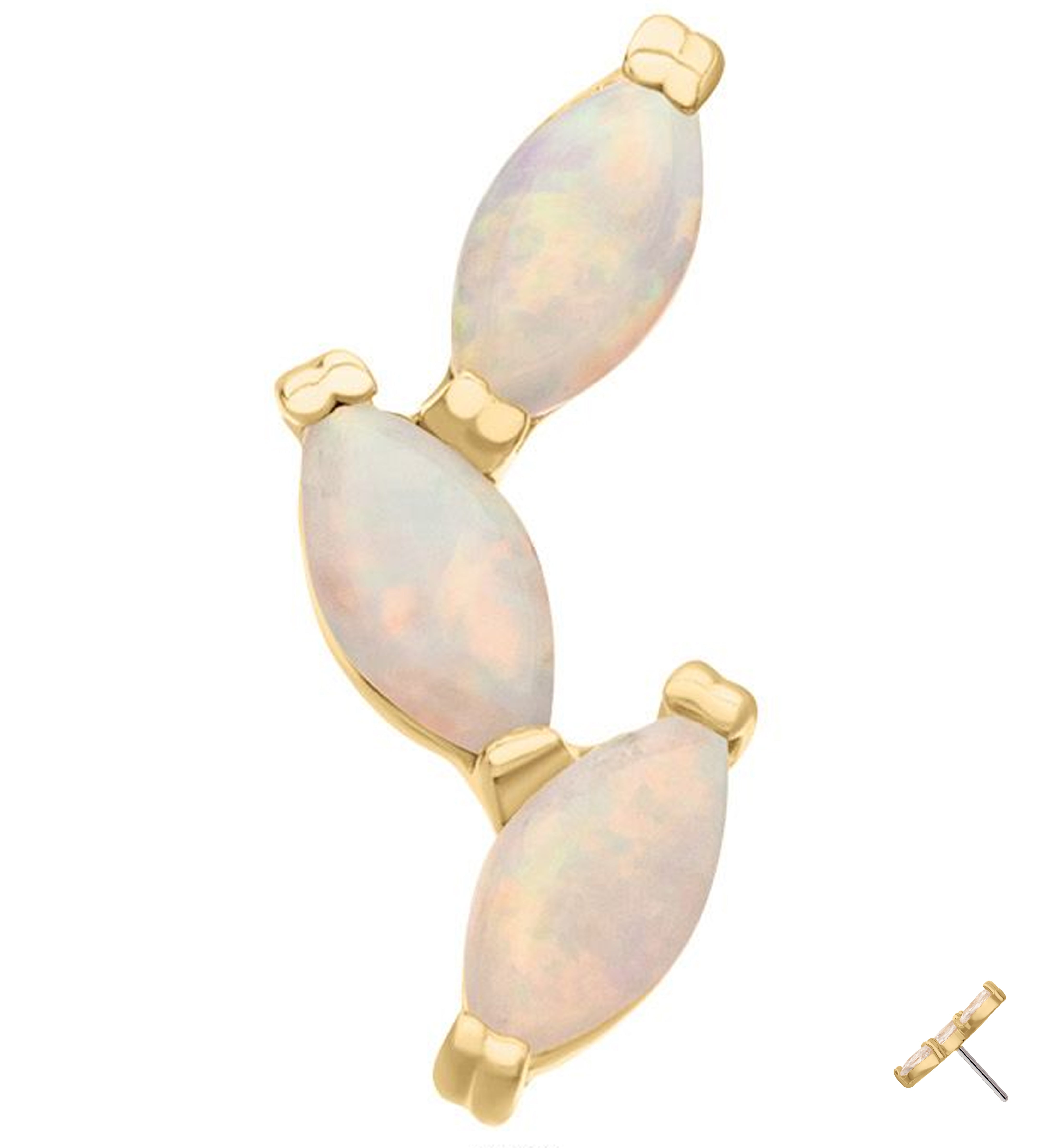 14kt Gold Triple Marquise Vine White Opalite Threadless Top