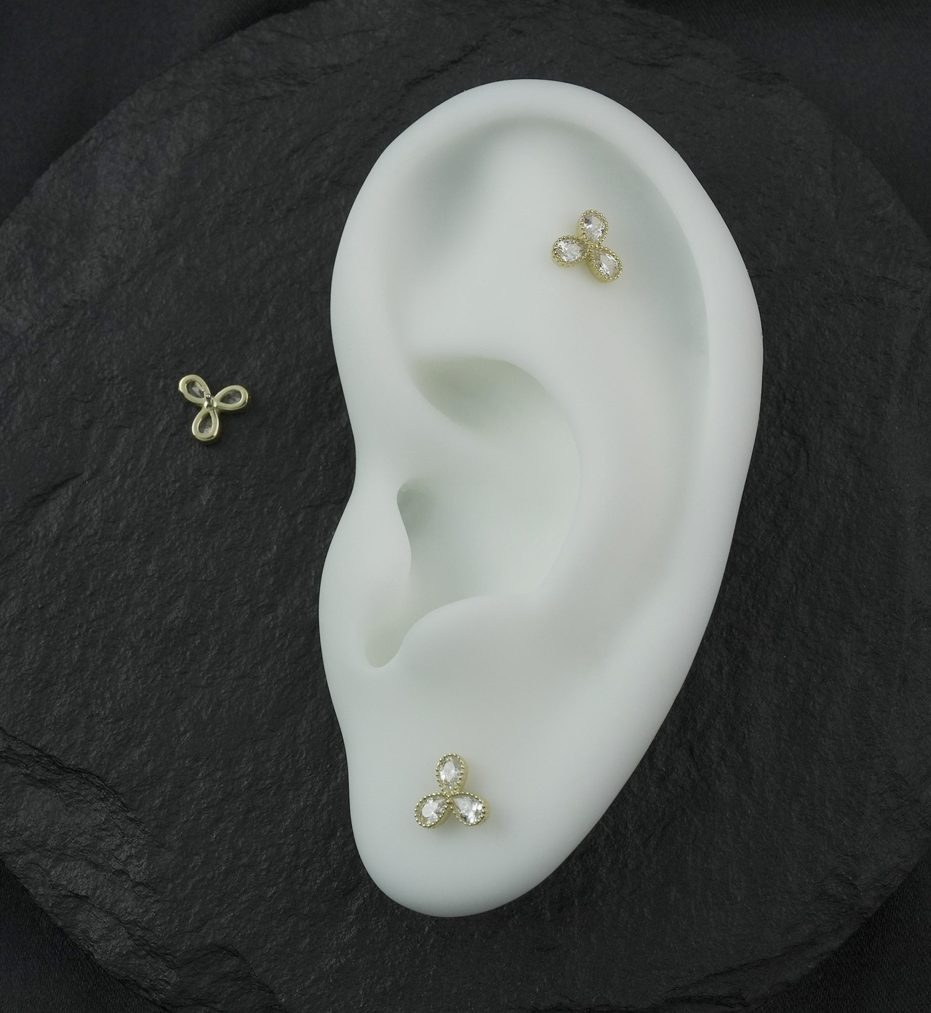 14kt Gold Triple Milgrain Teardrop Clear CZ Threadless Top