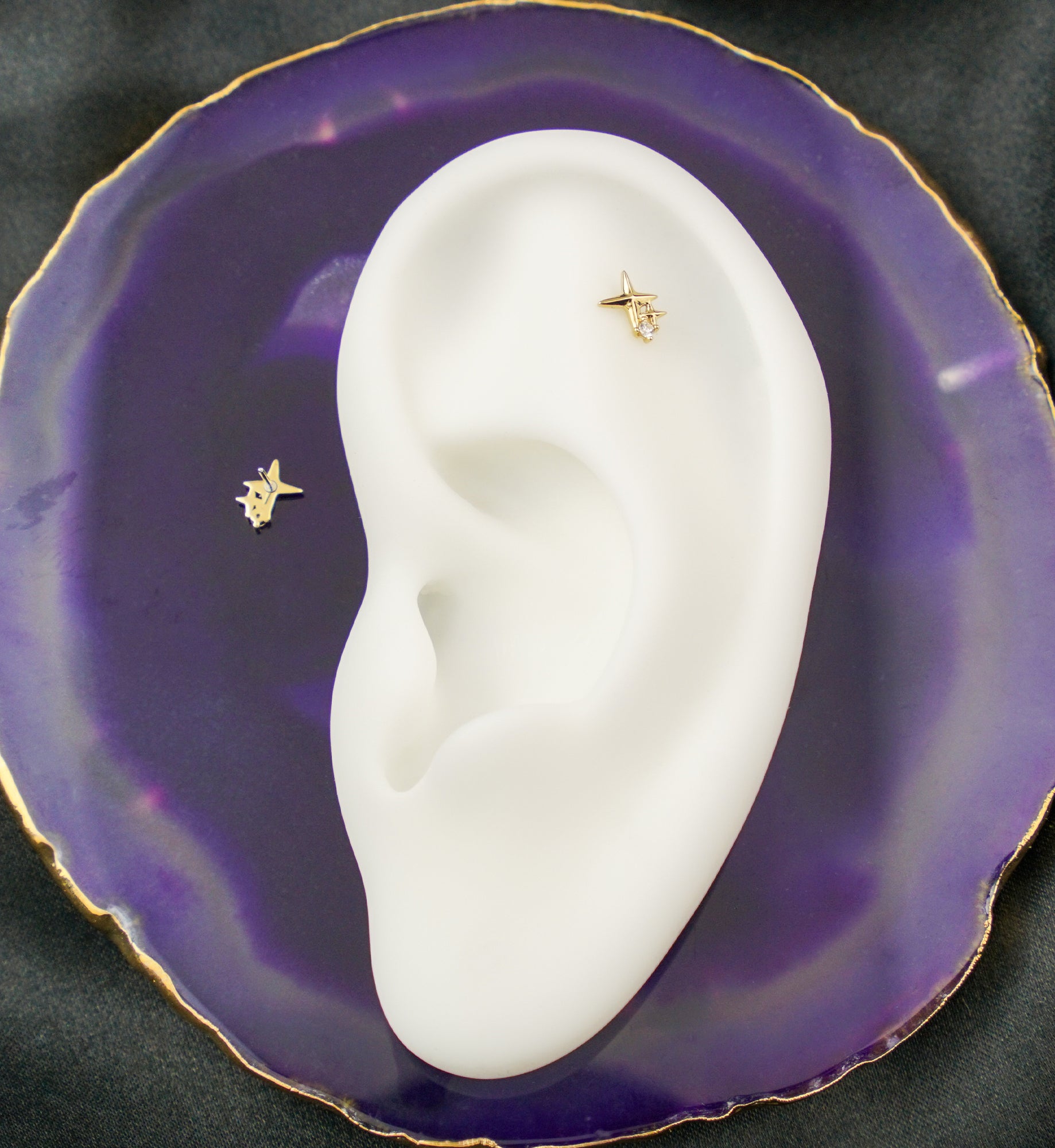 14kt Gold Twinkle Star Clear CZ Threadless Top