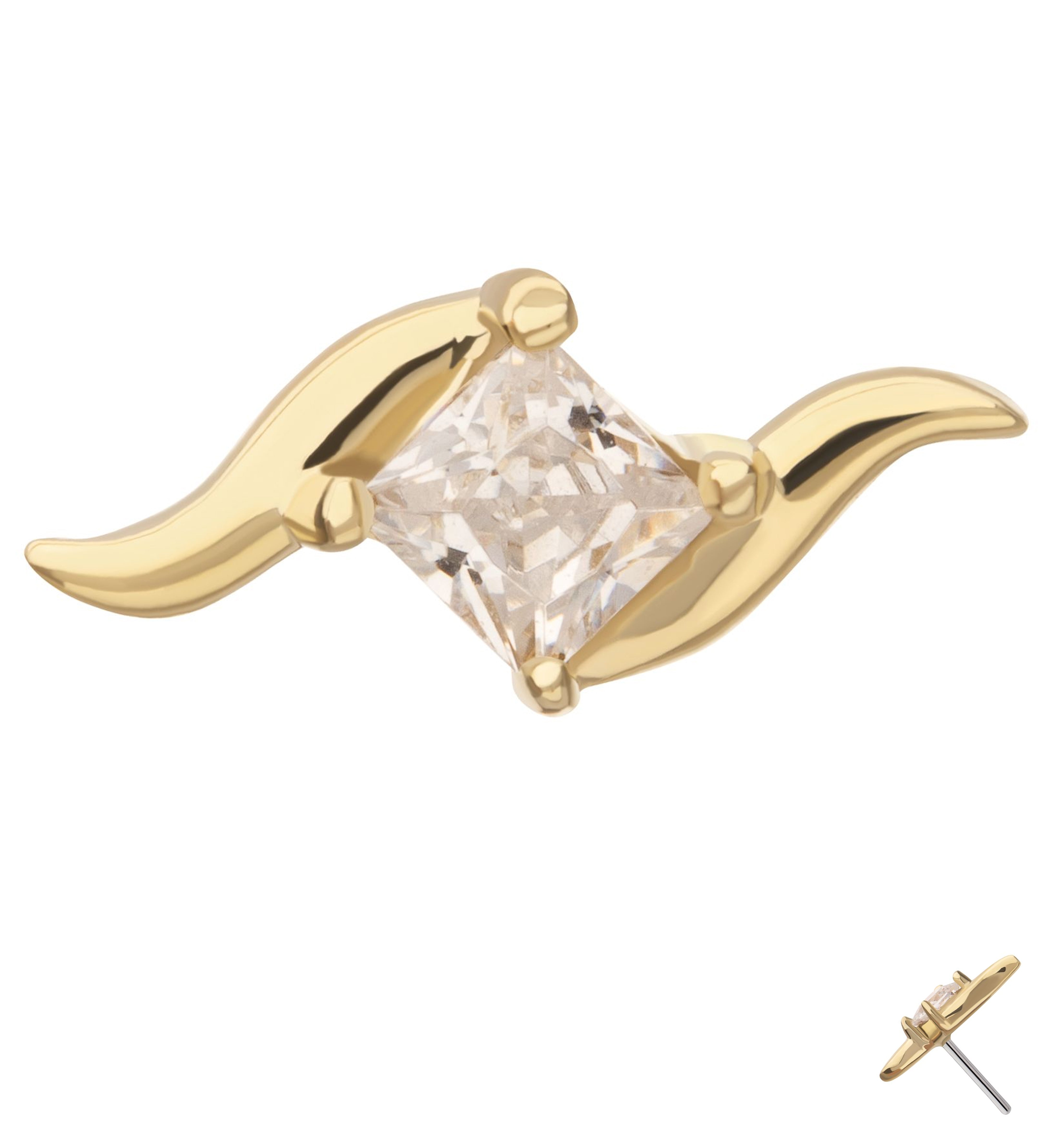 14kt Gold Wave Princess Clear CZ Threadless Top