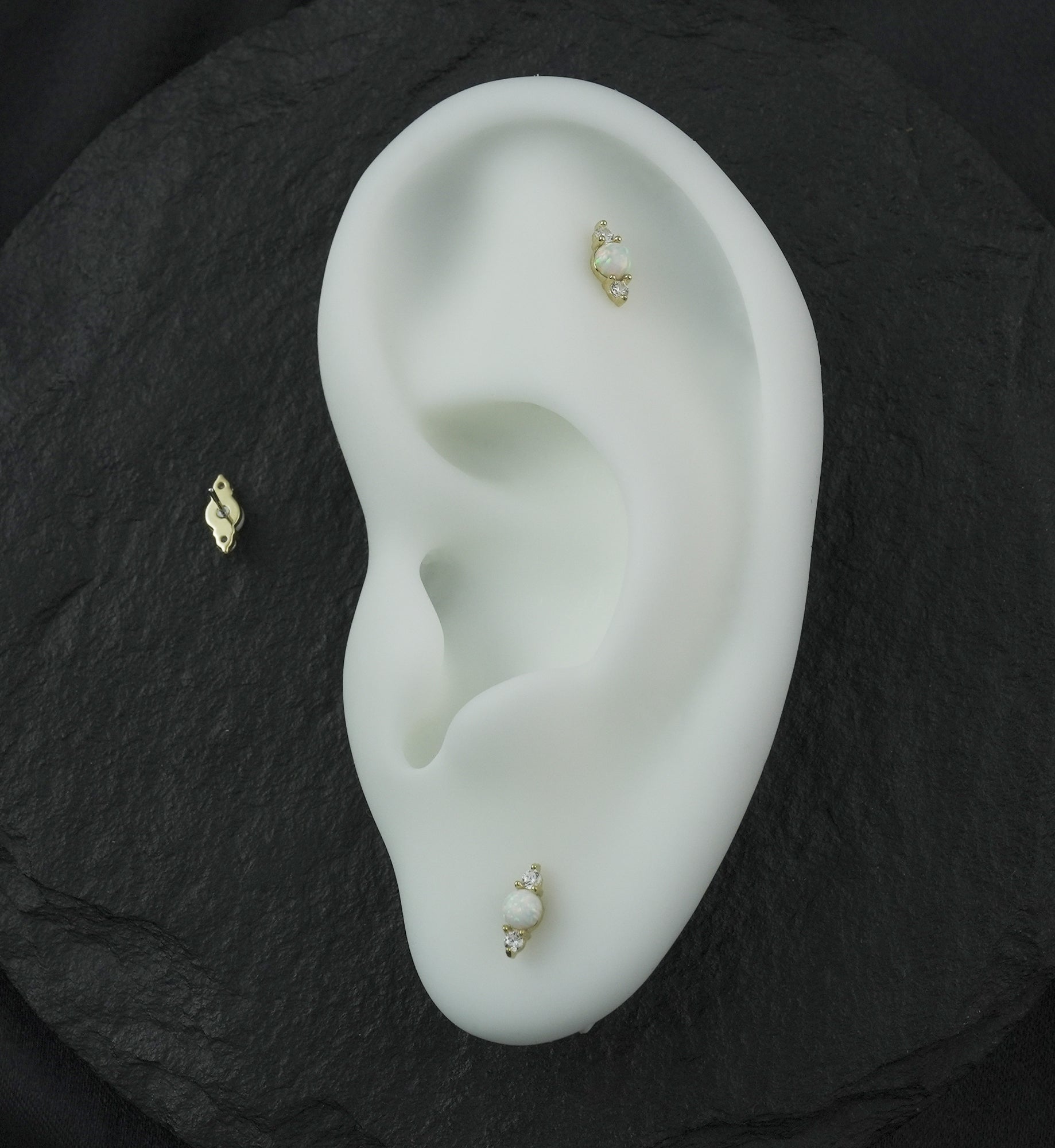 14kt Gold White Opalite Dual Clear CZ Threadless Top