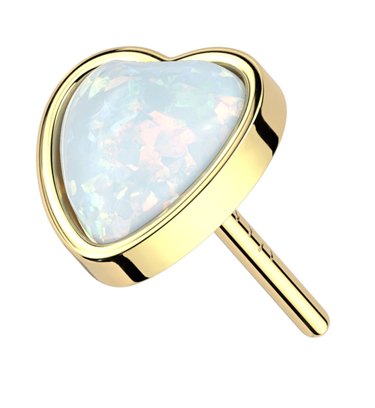 14kt Gold Heart White Opalite Threadless Top