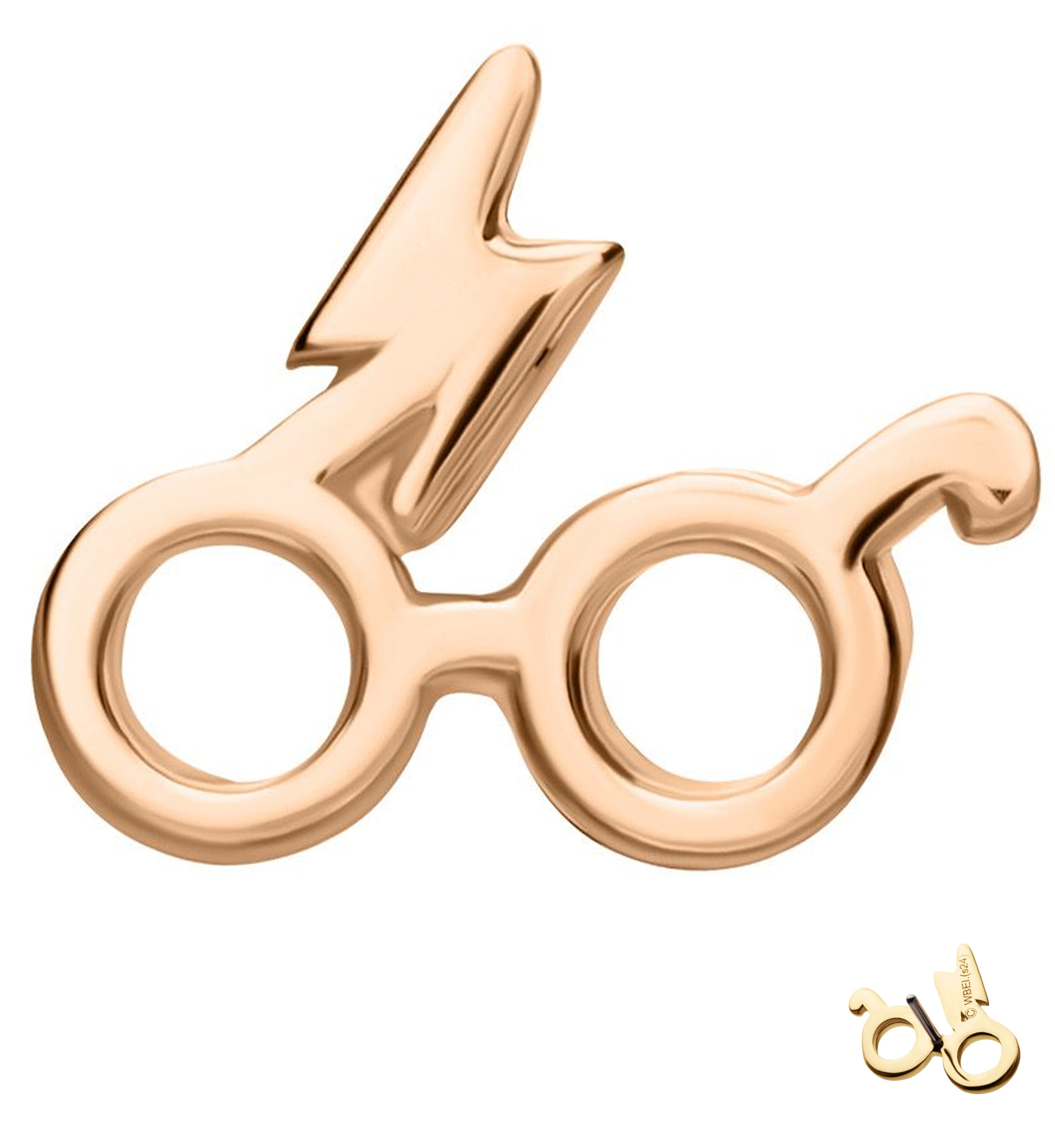 14kt Rose Gold Harry Potter's Glasses With Lightning Bolt Threadless Top