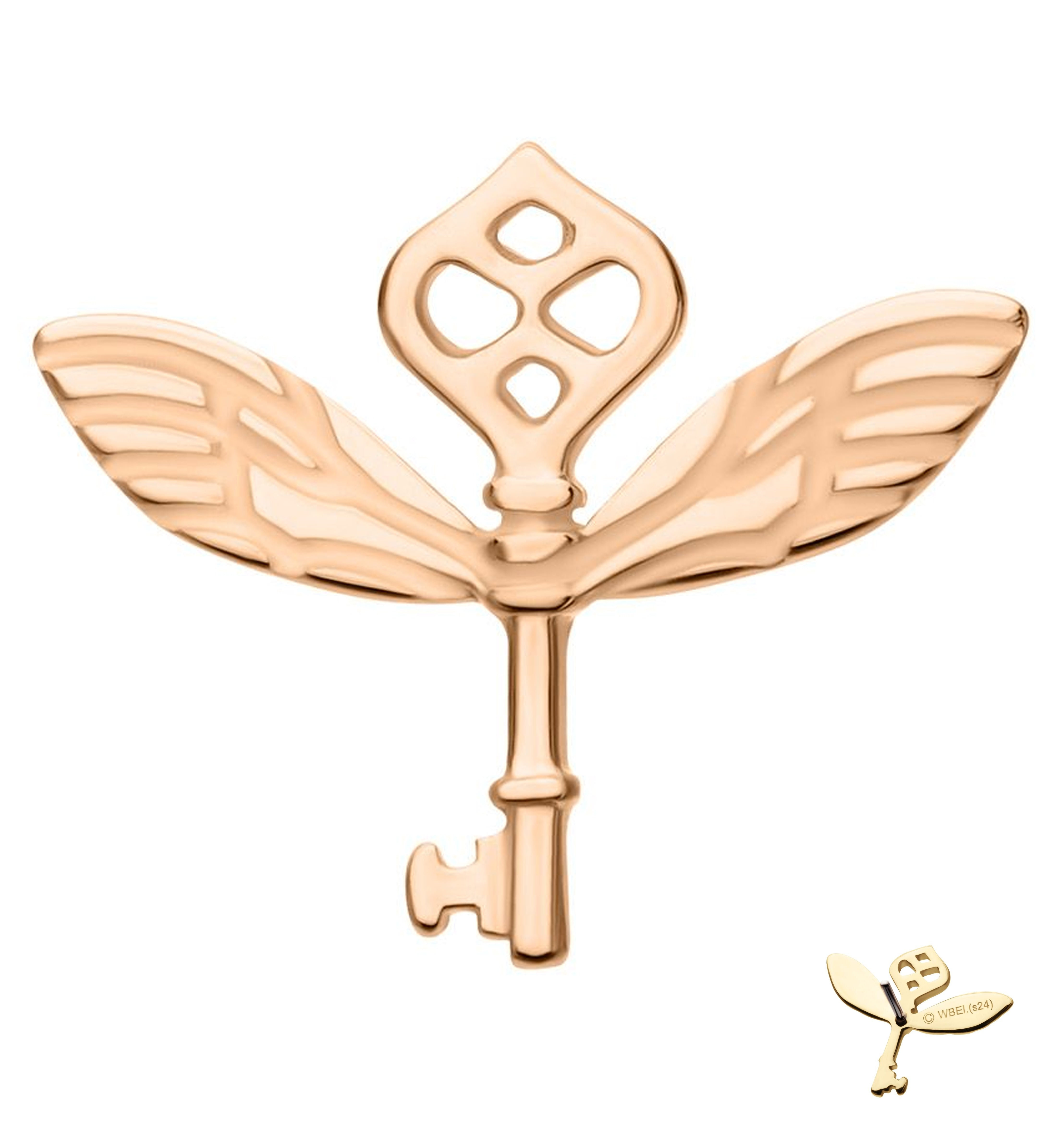 14kt Rose Gold Winged Key Threadless Top