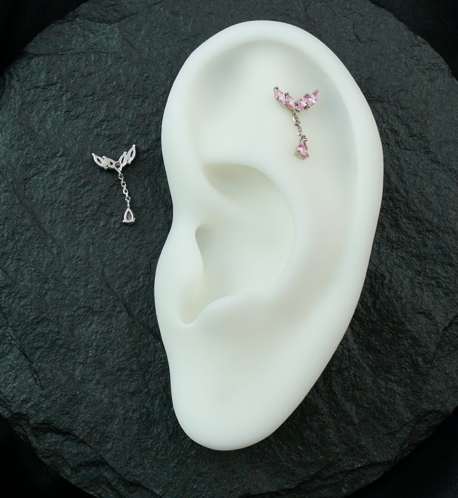 14kt White Gold Arrow Marquise Pink CZ Dangle Threadless Top