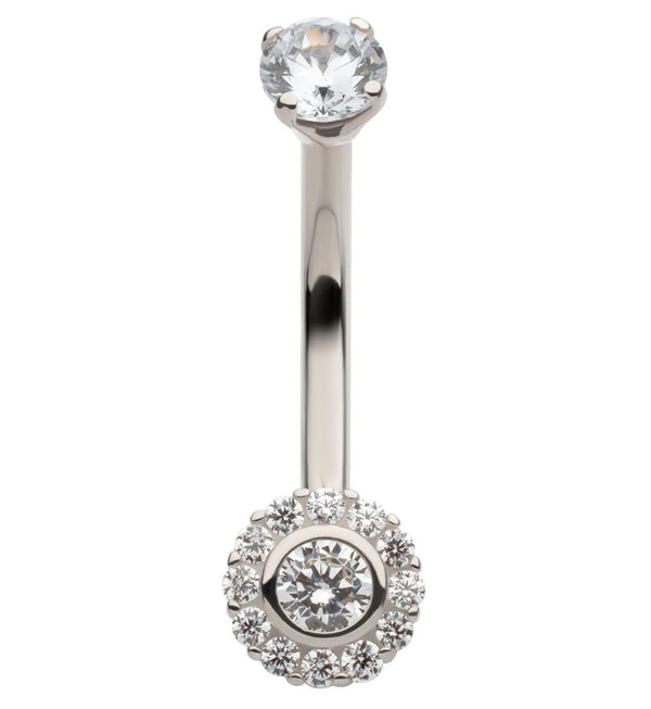 14kt White Gold Axis Clear CZ Belly Button Ring