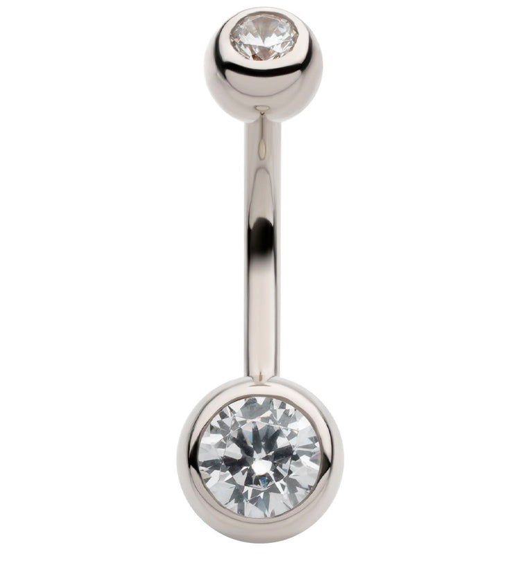 14kt White Gold Bezel Clear CZ Belly Button Ring