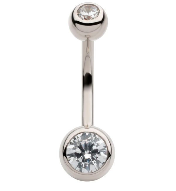 14kt White Gold Bezel Clear CZ Belly Button Ring