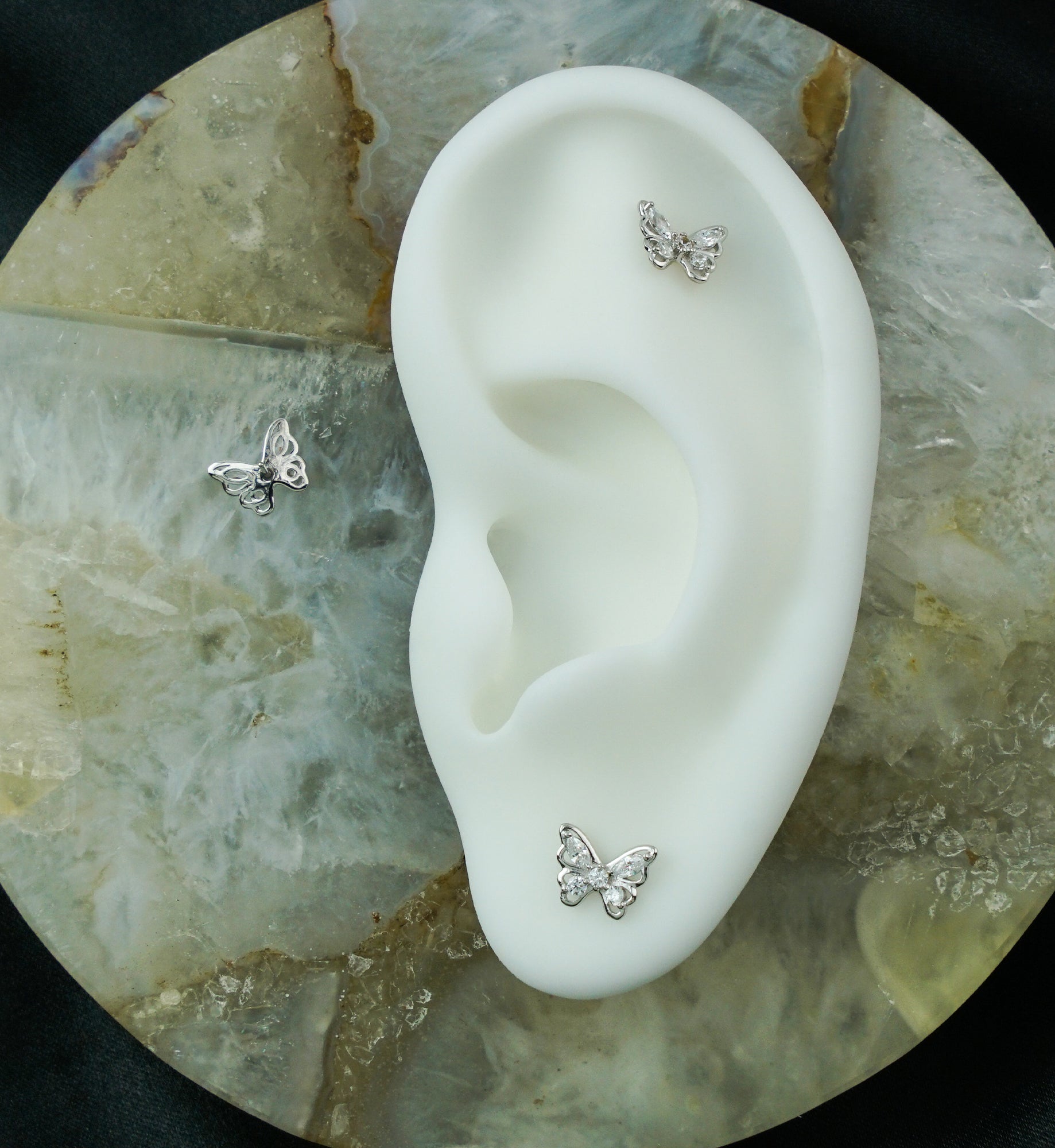 14kt White Gold Butterfly Frame Clear CZ Threadless Top