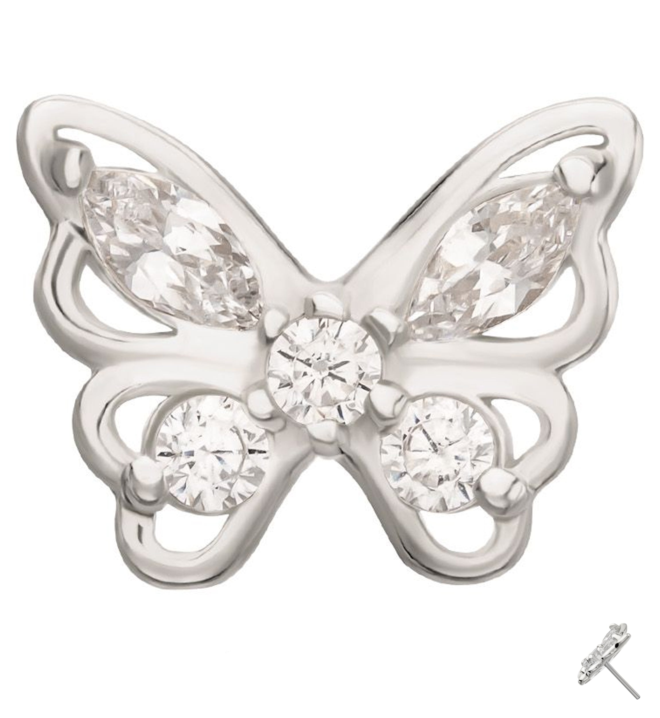 14kt White Gold Butterfly Frame Clear CZ Threadless Top