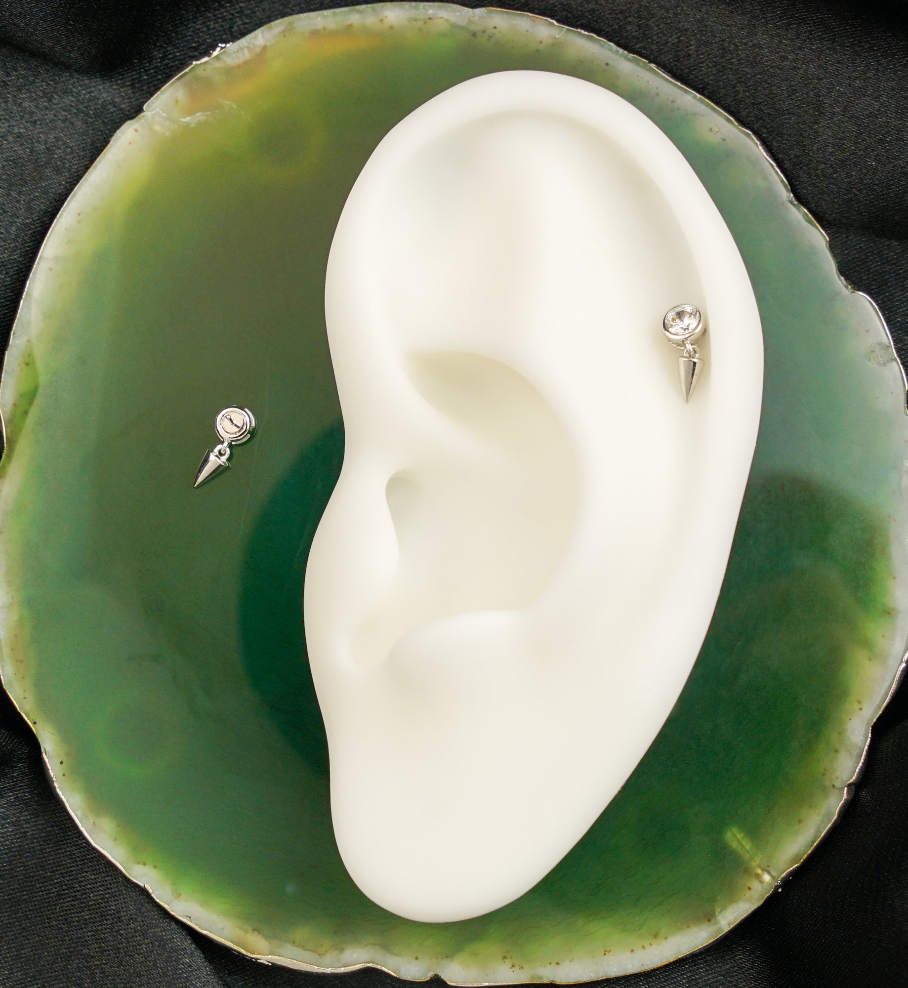 14kt White Gold Clear CZ Dangle Cone Threadless Top