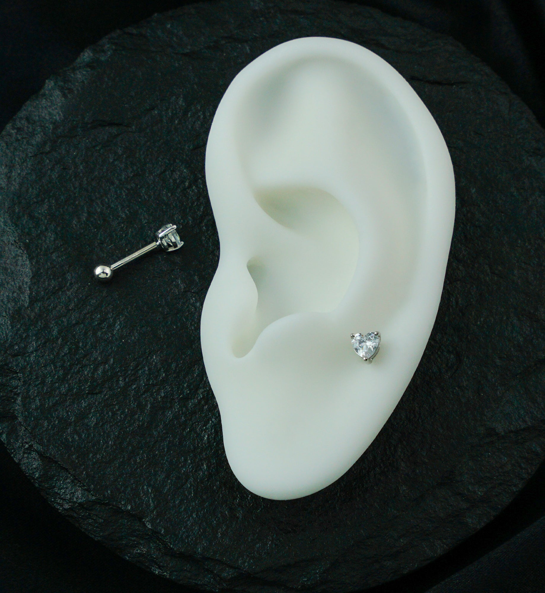 14kt White Gold Heart Clear CZ Threadless Cartilage Barbell