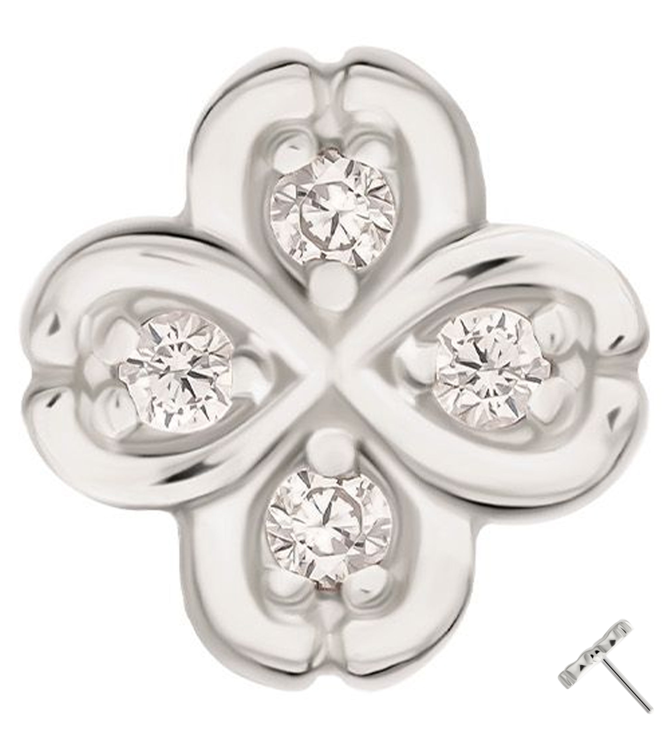 14kt White Gold Clover Clear CZ Threadless Top