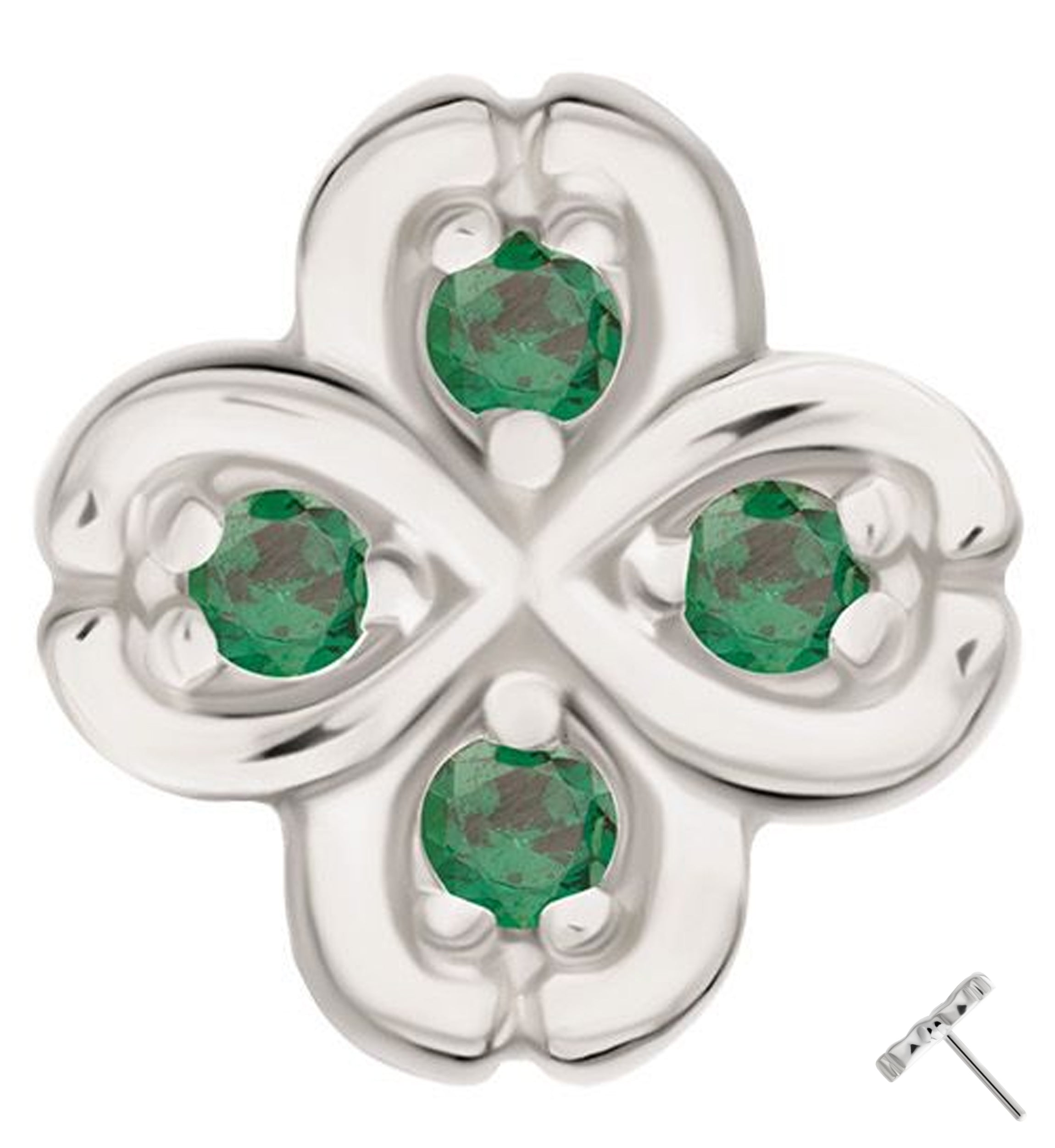 14kt White Gold Clover Emerald CZ Threadless Top