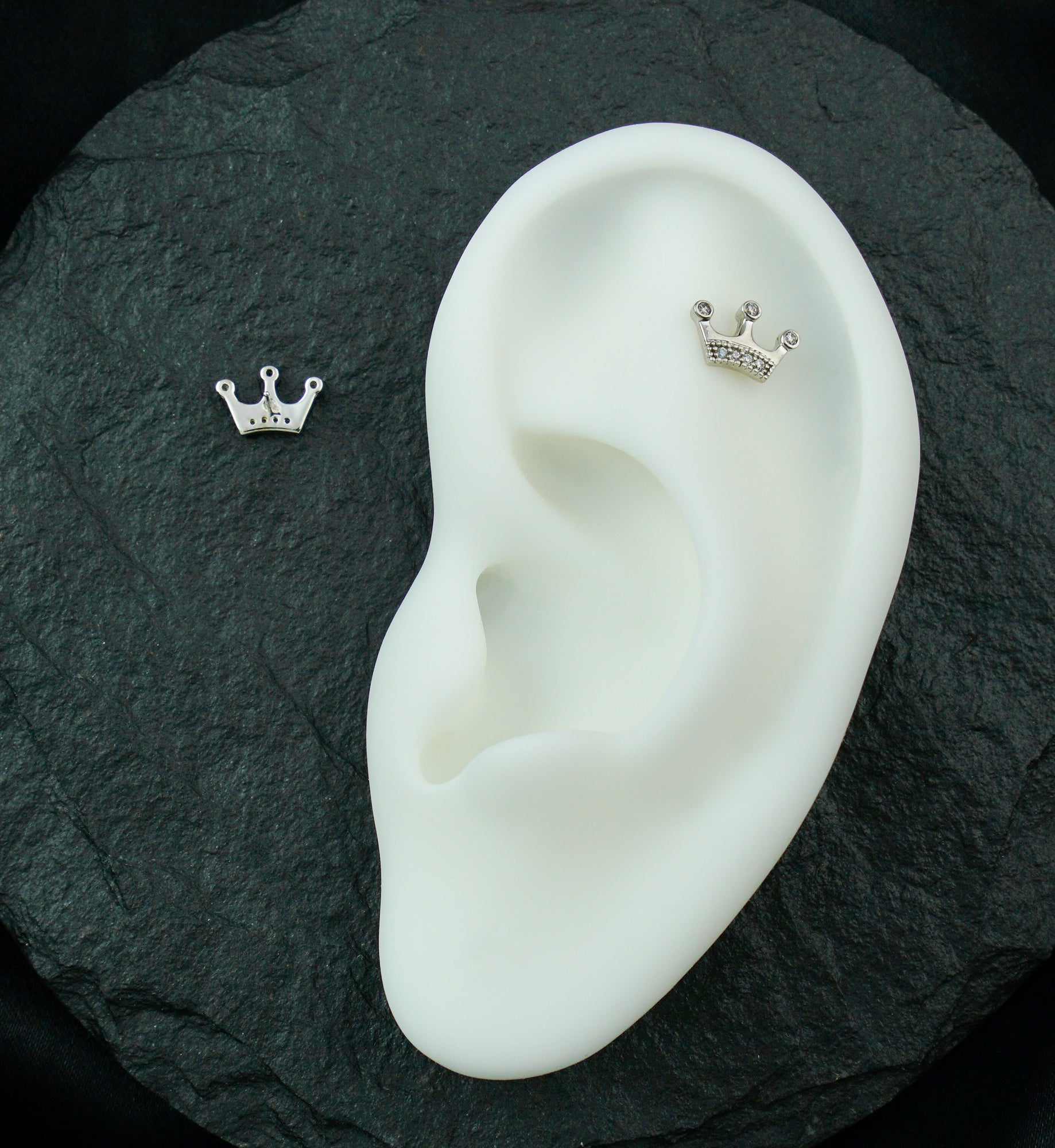 14kt White Gold Crown Clear CZ Threadless Top