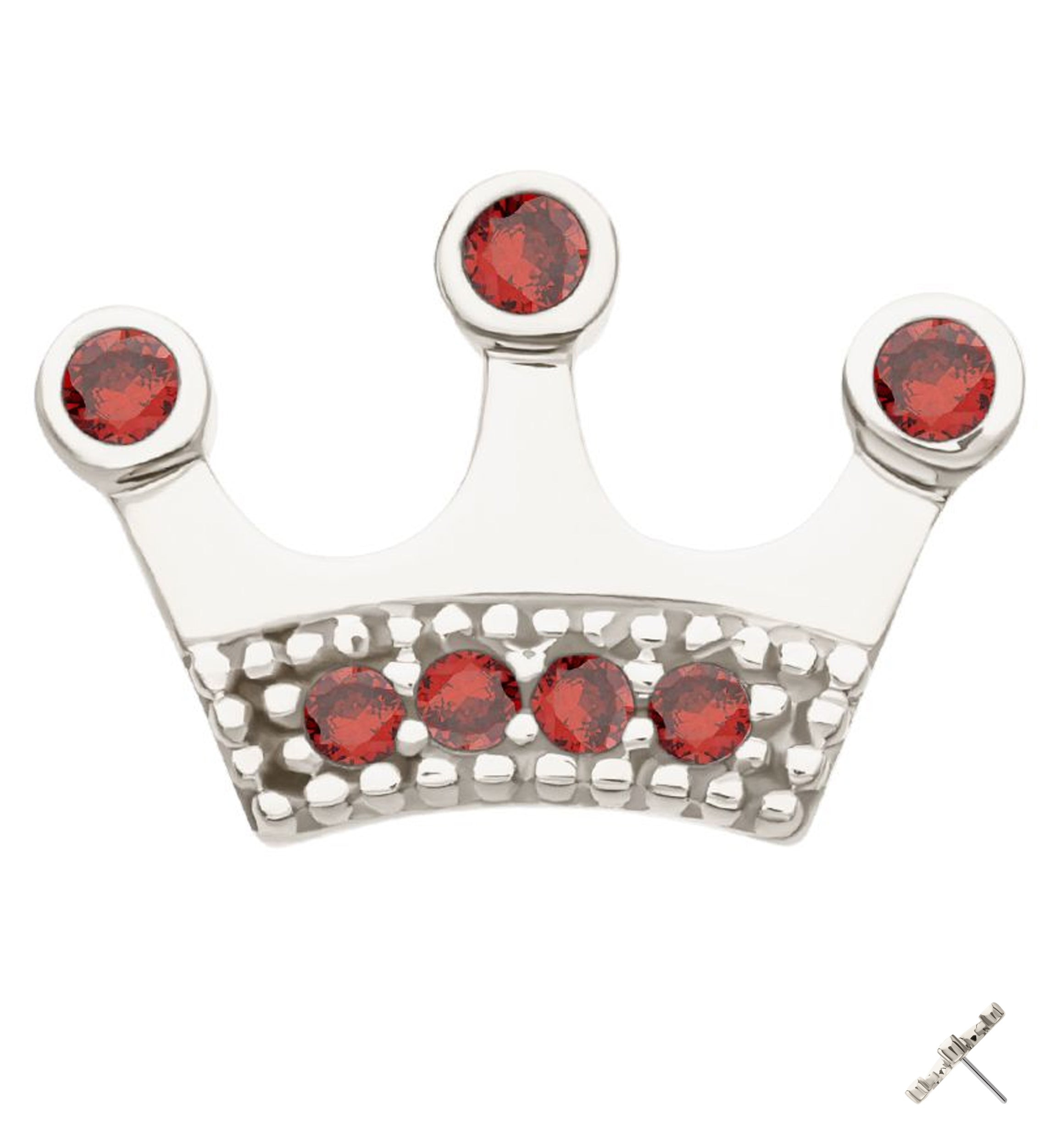 14kt White Gold Crown Garnet CZ Threadless Top