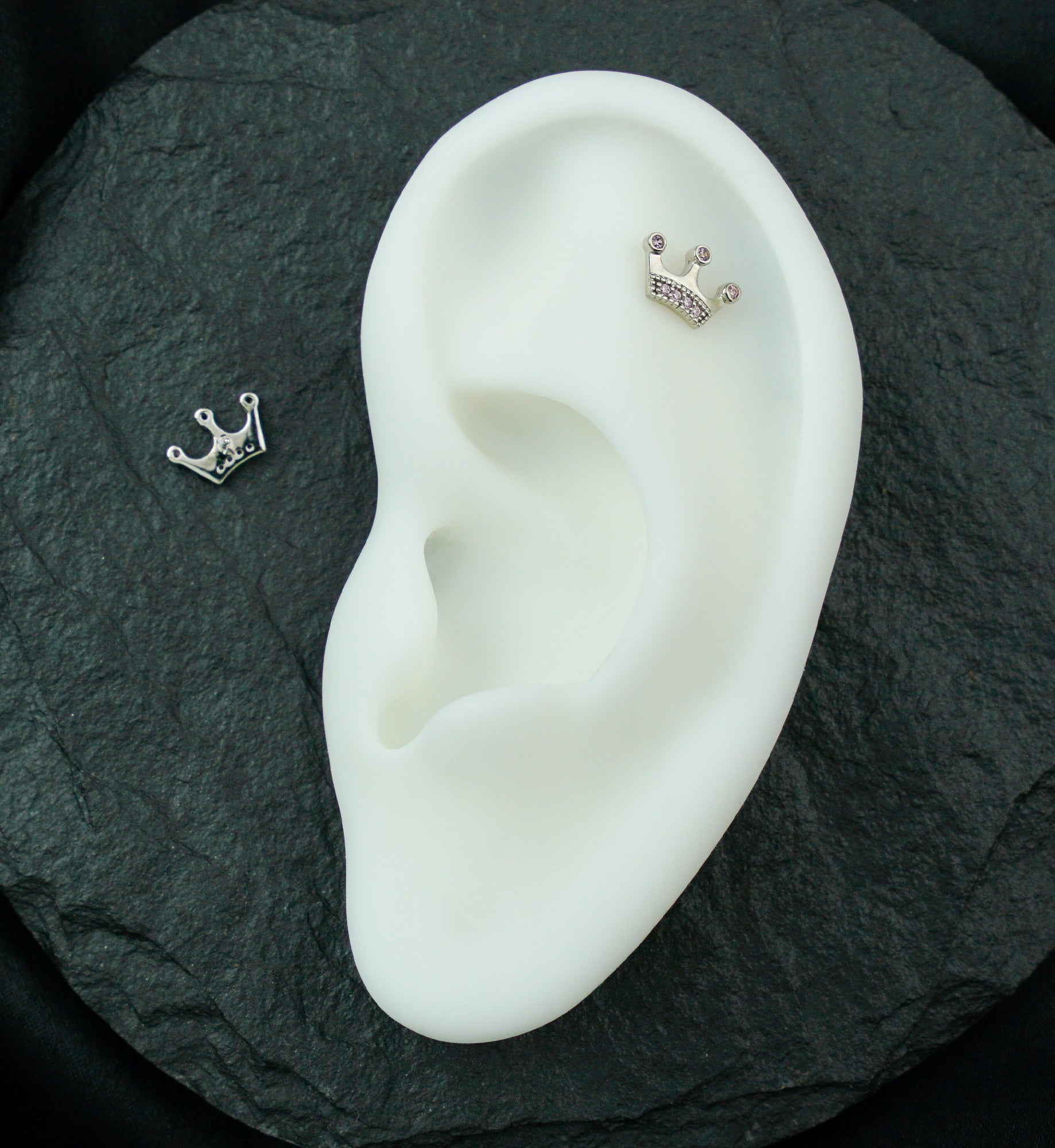 14kt White Gold Crown Pink CZ Threadless Top