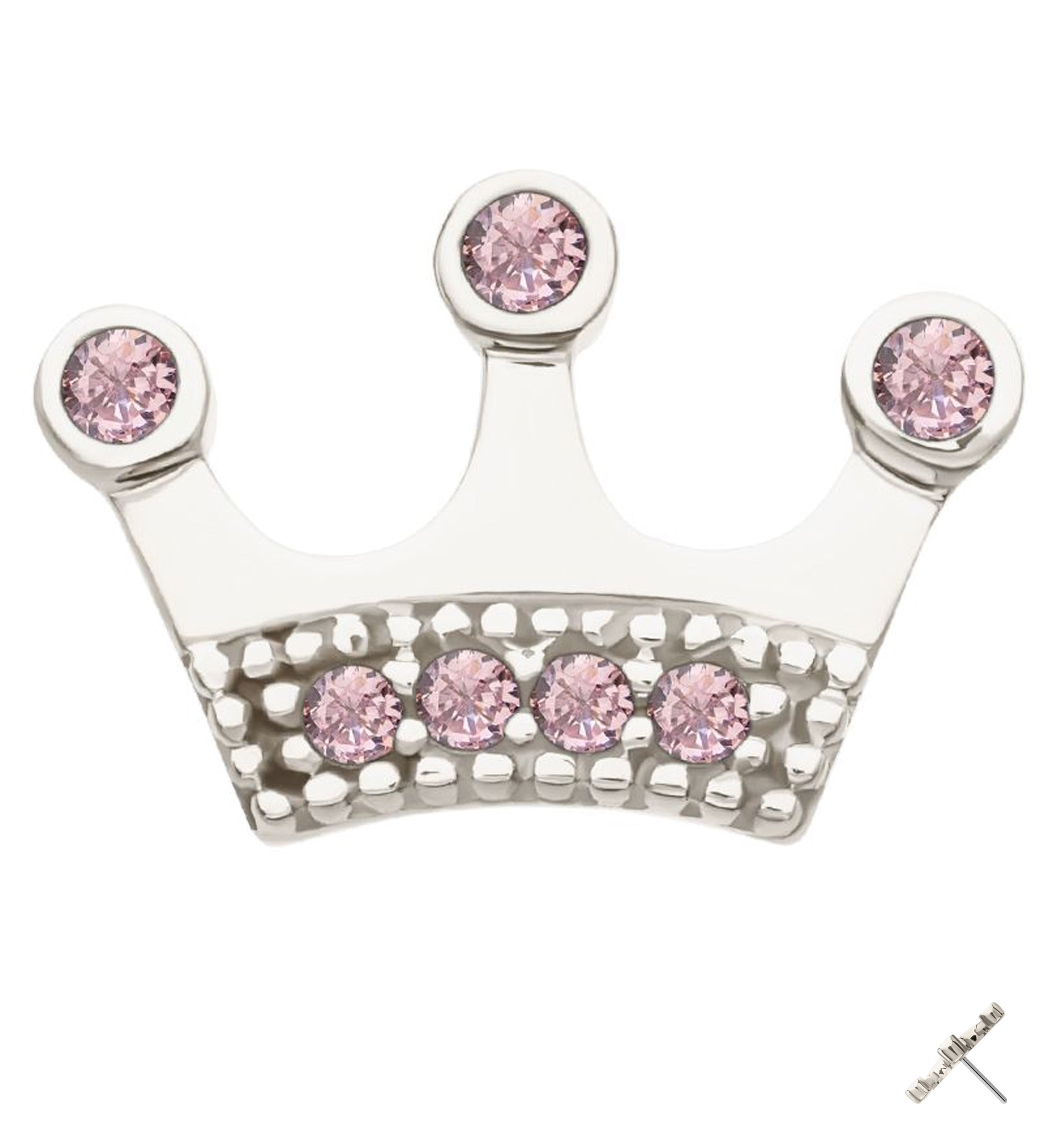 14kt White Gold Crown Pink CZ Threadless Top