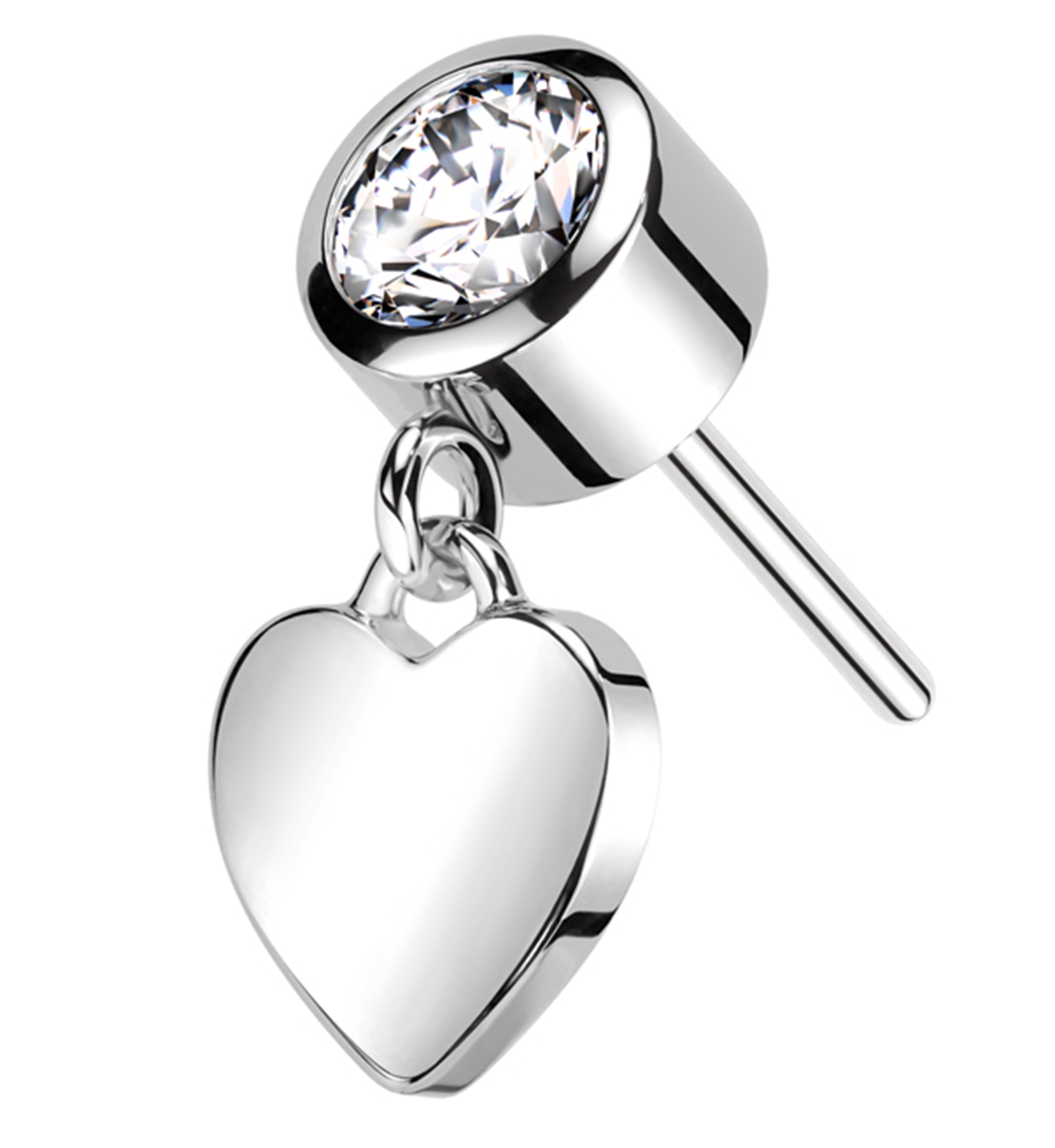 14kt White Gold Dangle Heart CZ Threadless Top