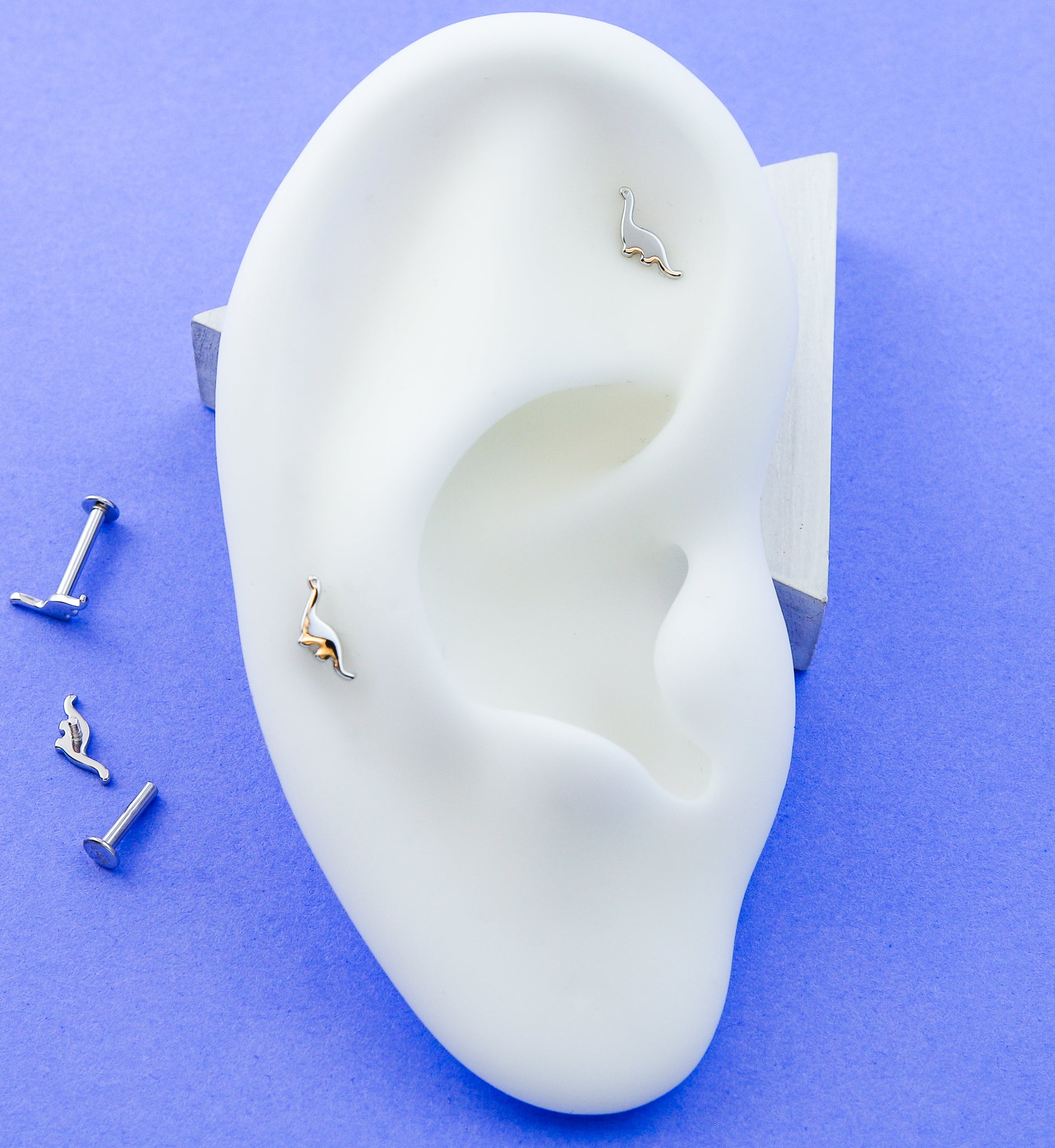 14kt White Gold Dinosaur Internally Threaded Labret