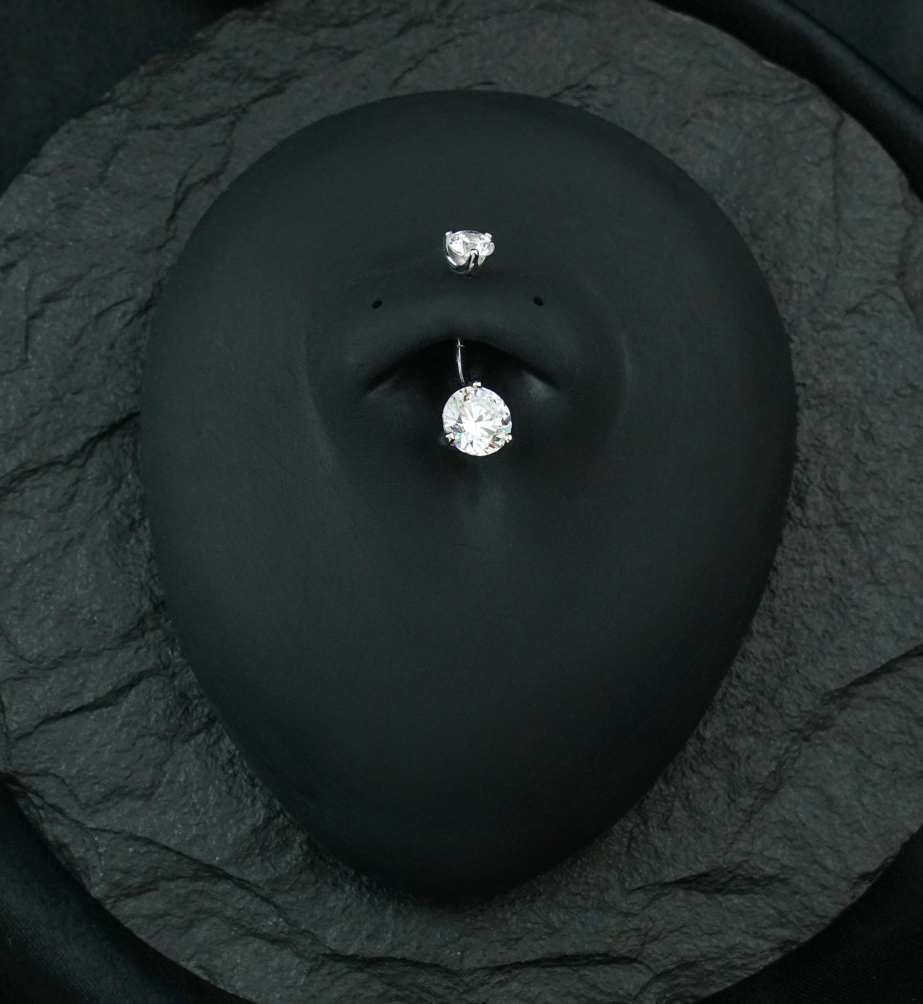 14kt White Gold Double Prong Clear CZ Belly Button Ring