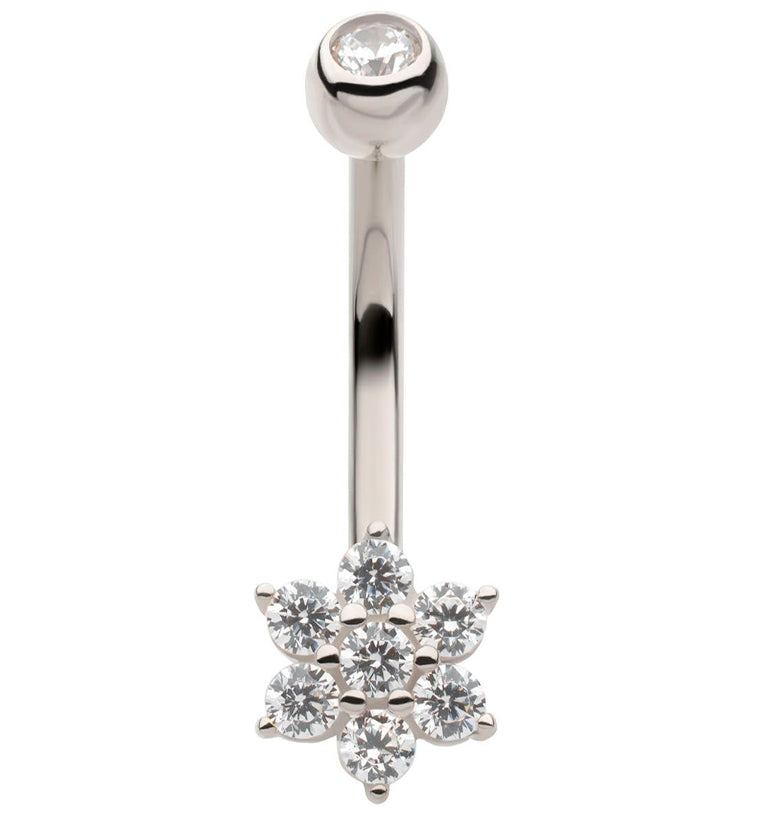 14kt White Gold Flower Clear CZ Belly Button Ring