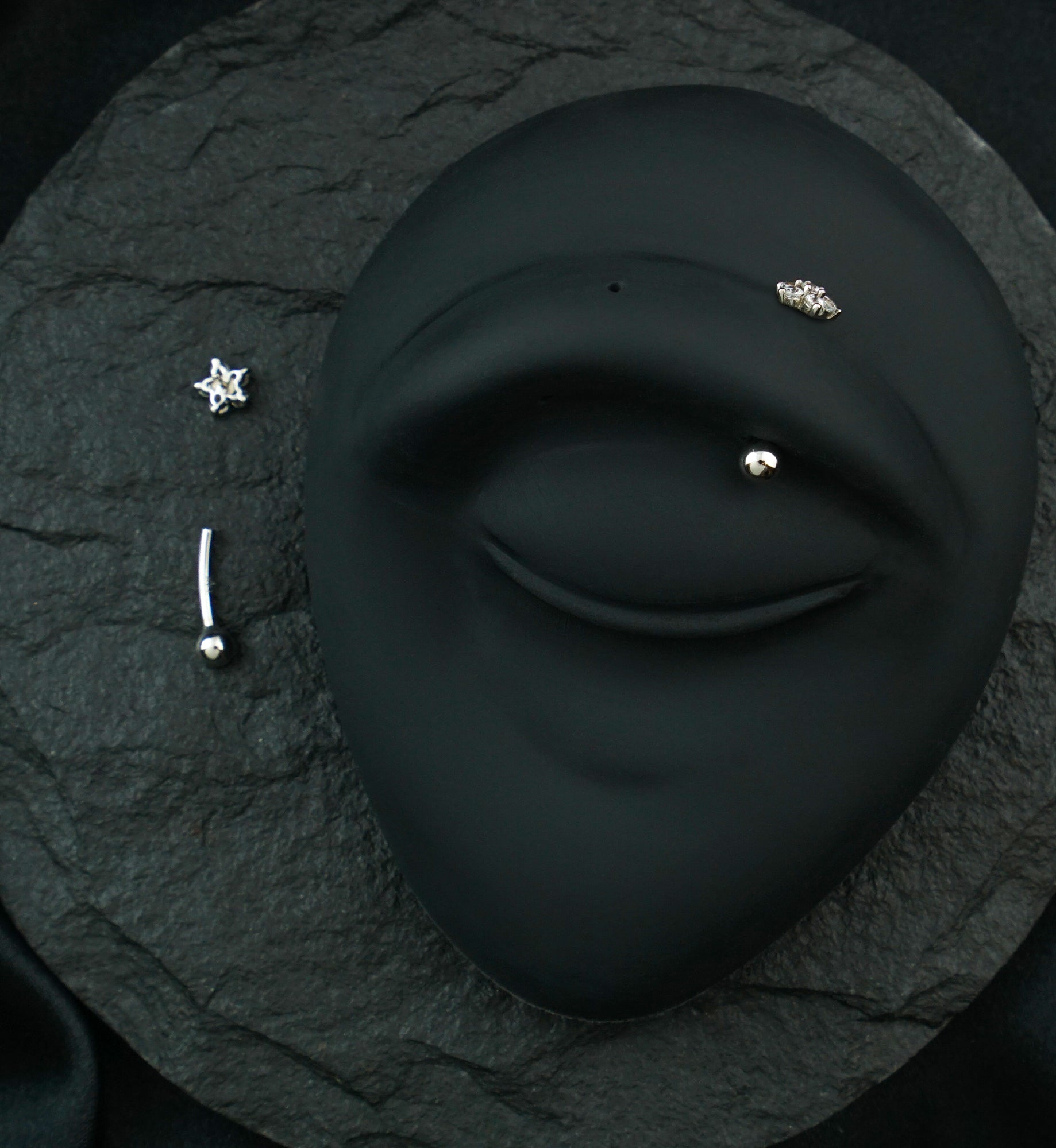 14kt White Gold Flower Clear CZ Threadless Curved Barbell