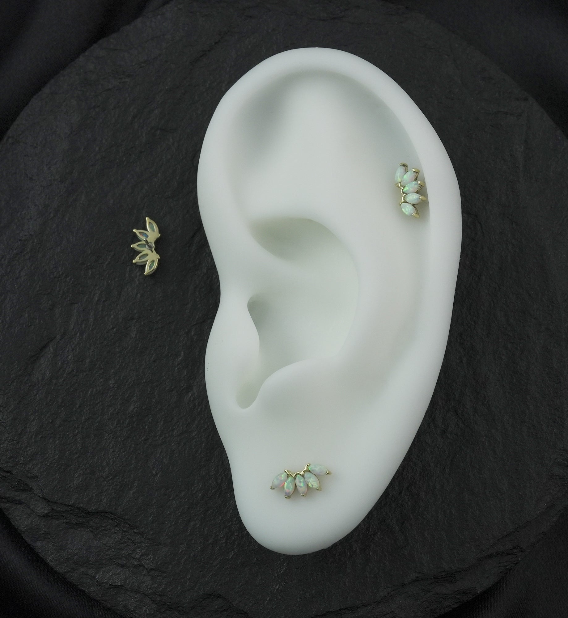 14kt White Gold Half Crown White Opalite Threadless Top