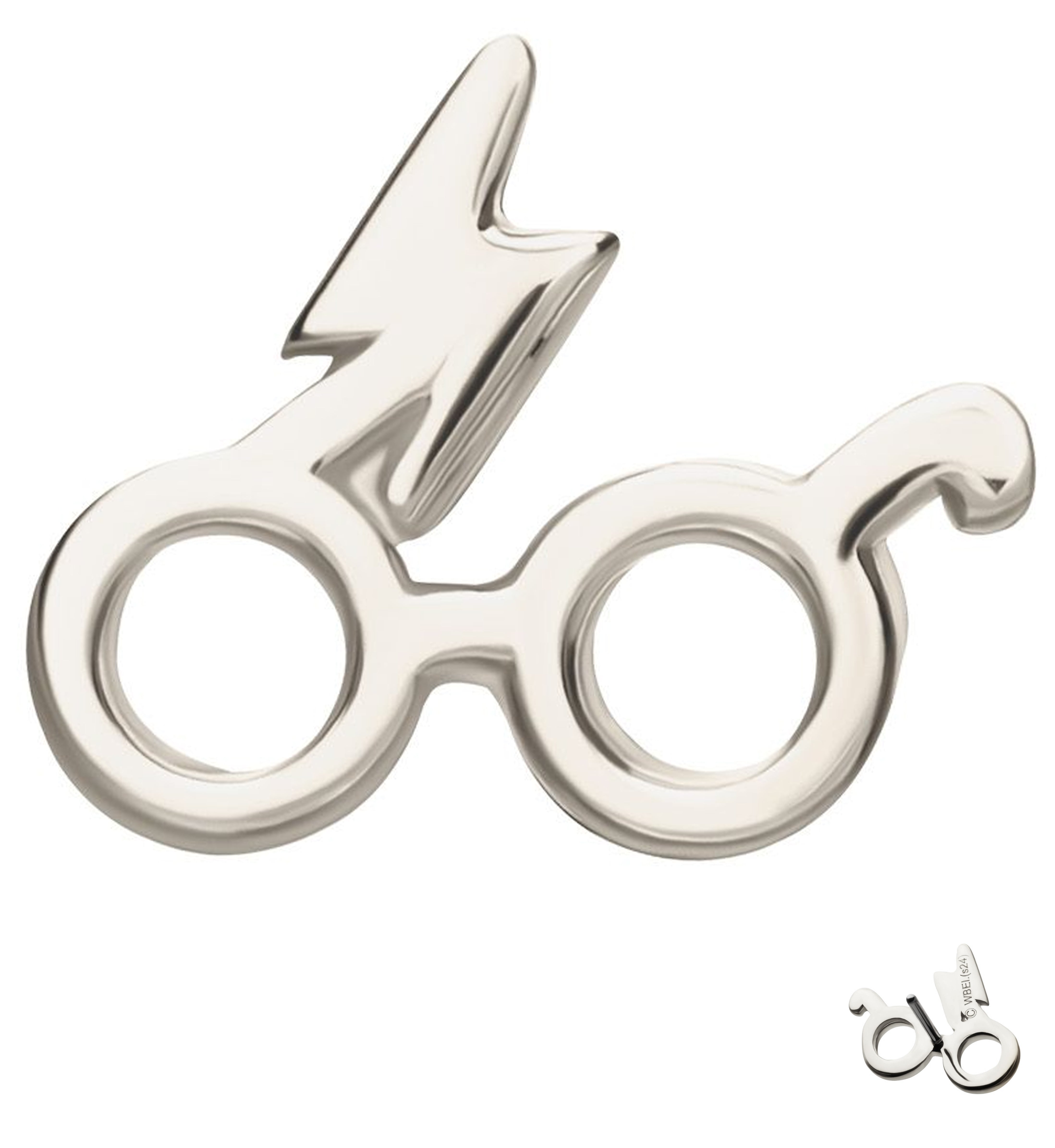 14kt White Gold Harry Potter's Glasses With Lightning Bolt Threadless