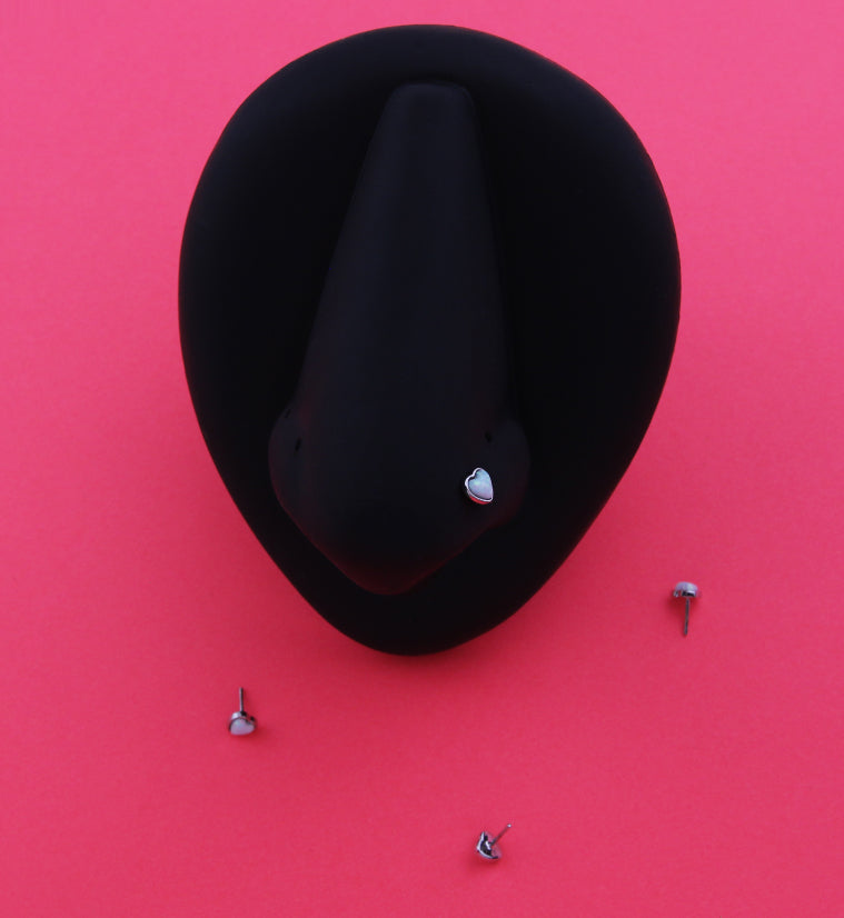 14kt White Gold Heart White Opalite Threadless Top