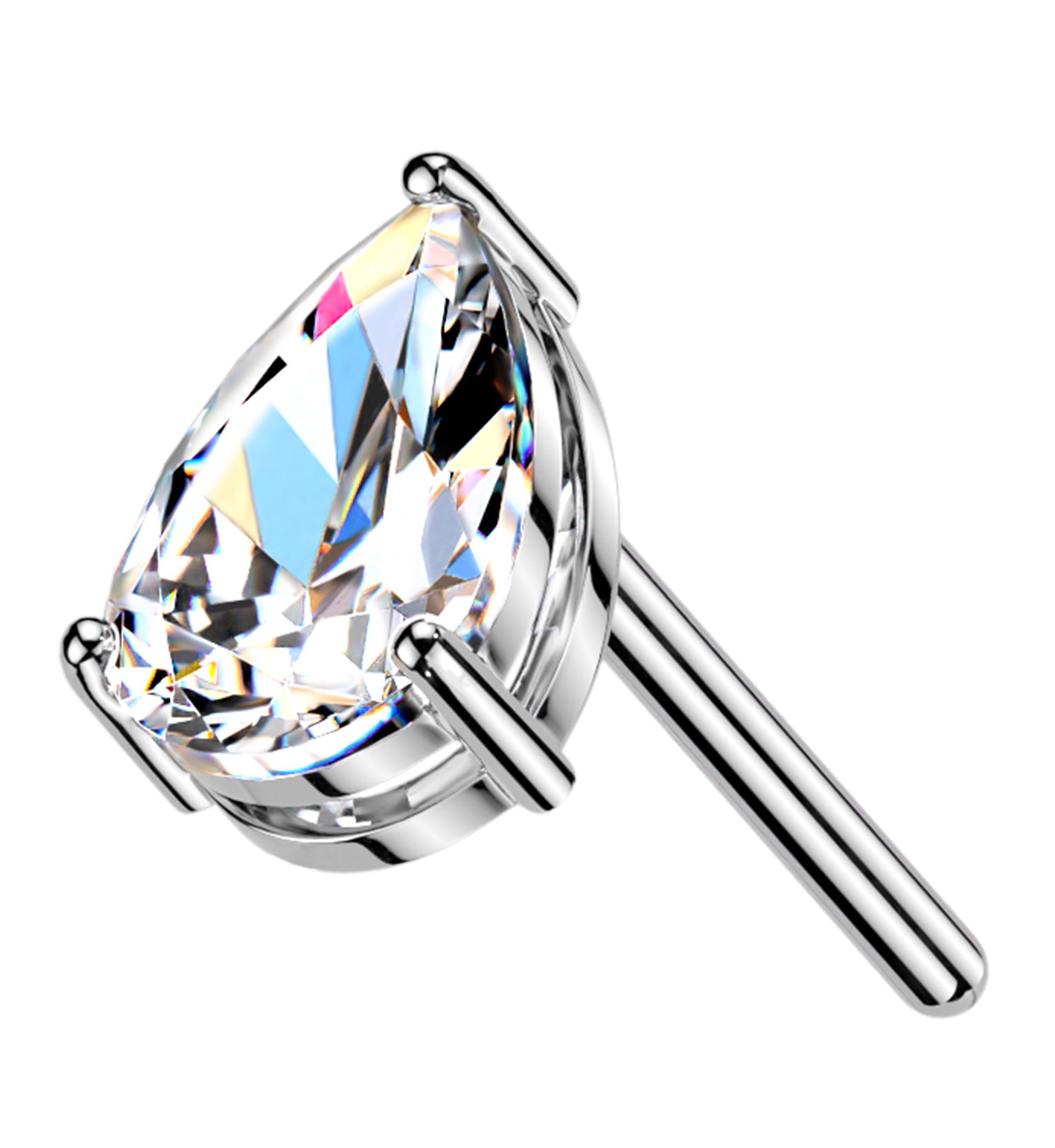 14kt White Gold Mini Teardrop Clear CZ Threadless Top