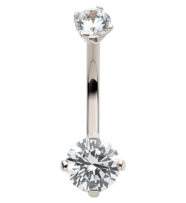 14kt White Gold Prong Clear CZ Belly Button Ring