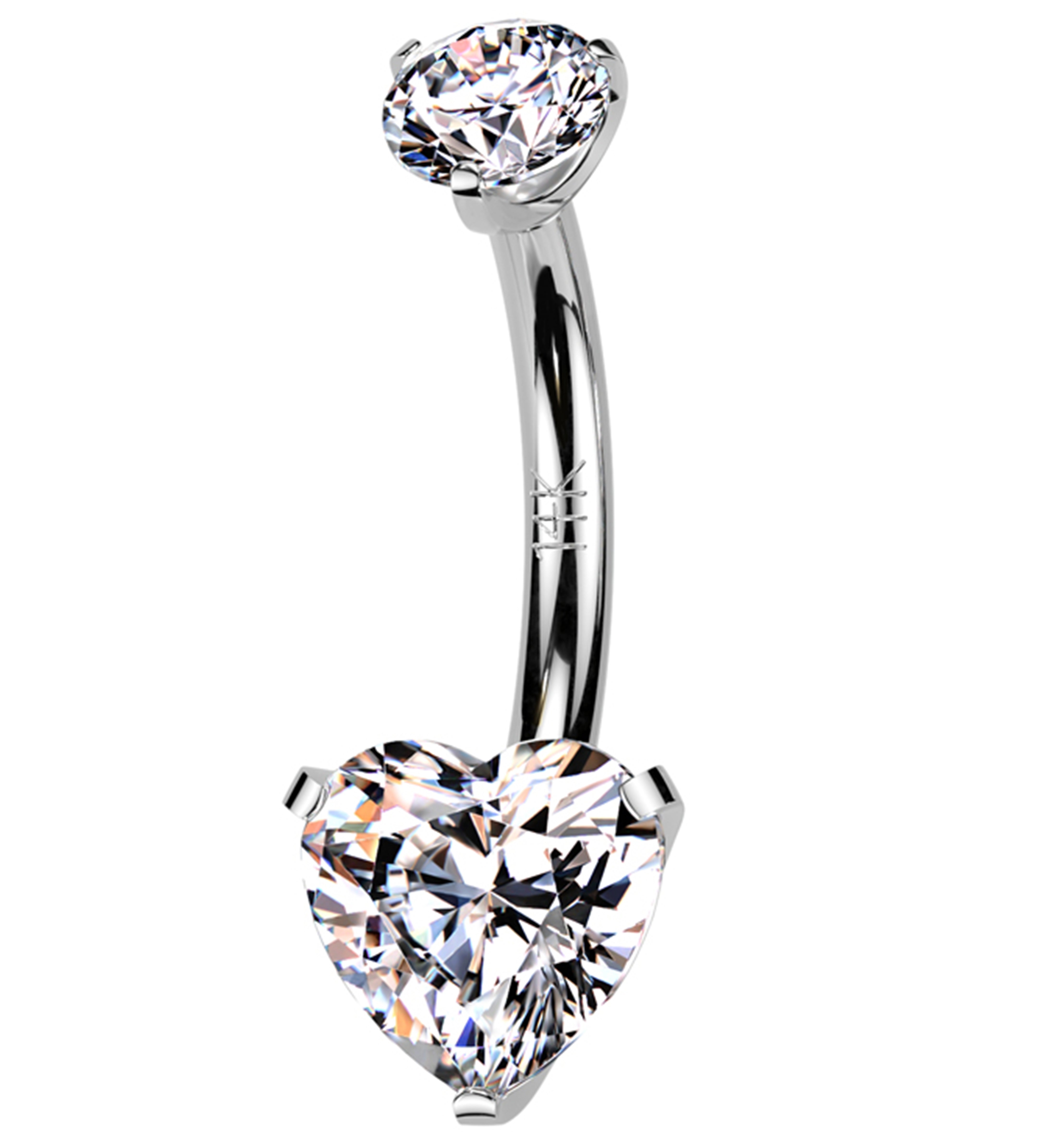 14kt White Gold Prong Heart Clear CZ Belly Button Ring