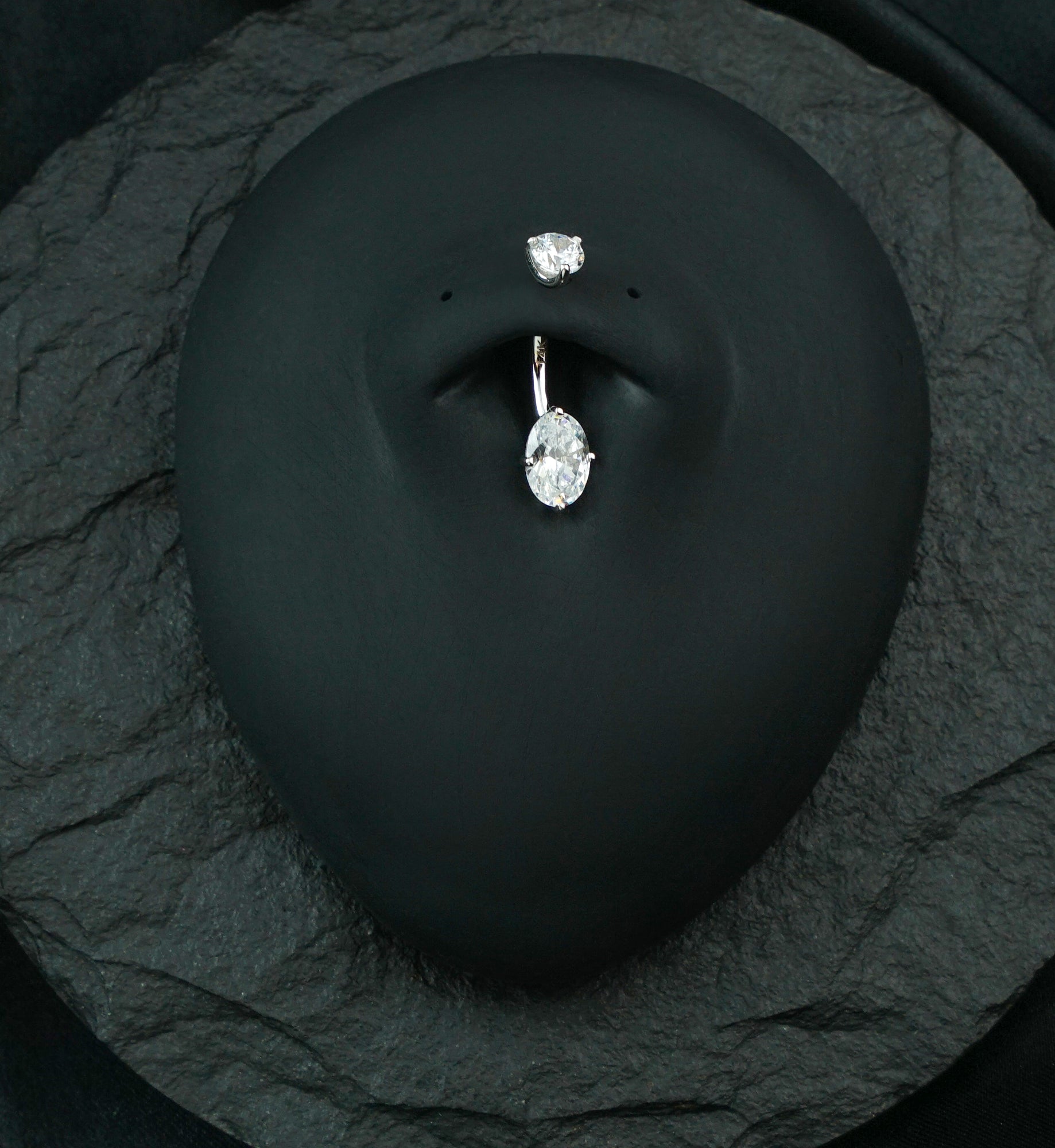 14kt White Gold Prong Oval Clear CZ Belly Button Ring