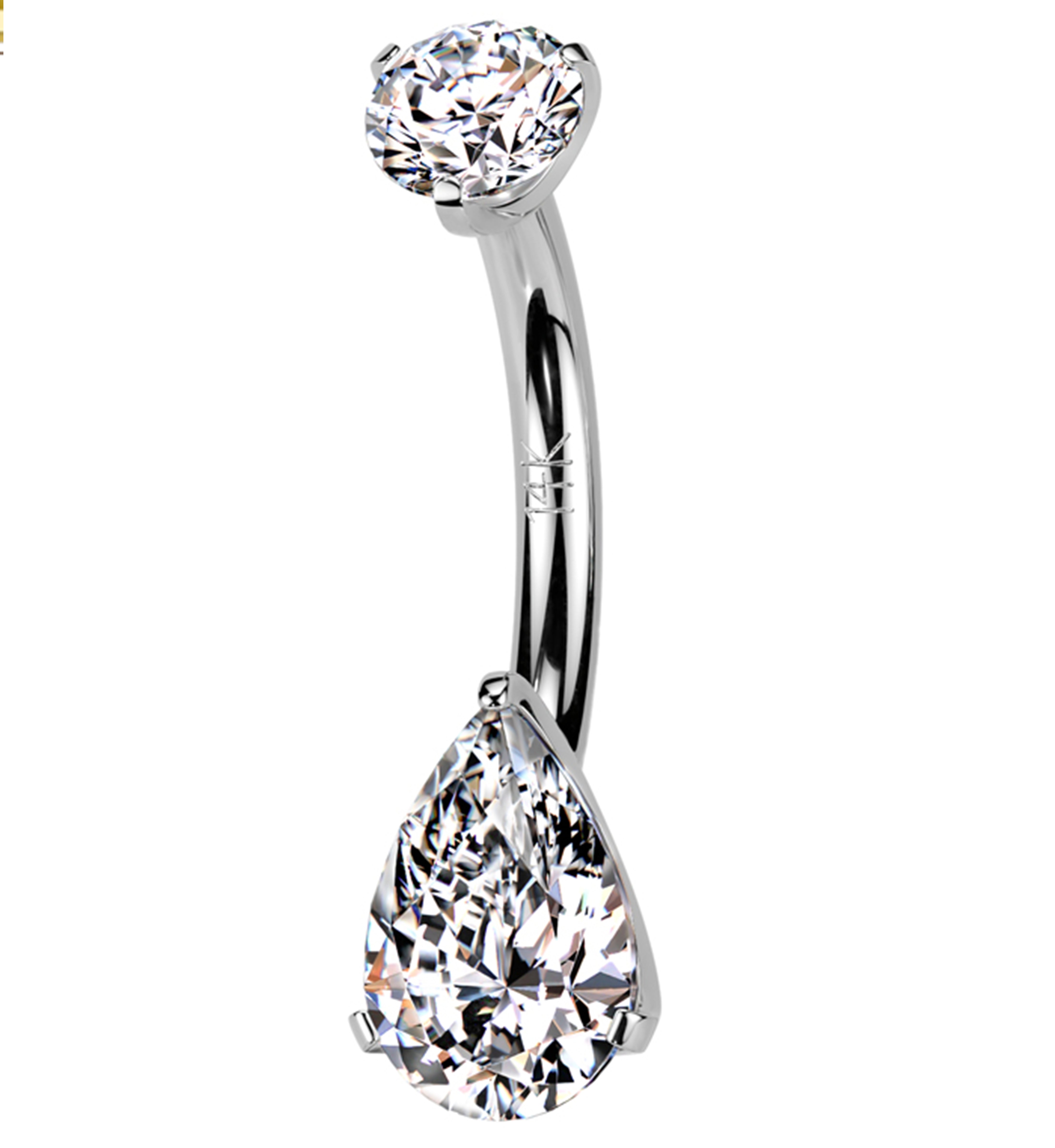 14kt White Gold Prong Teardrop Clear CZ Belly Button Ring