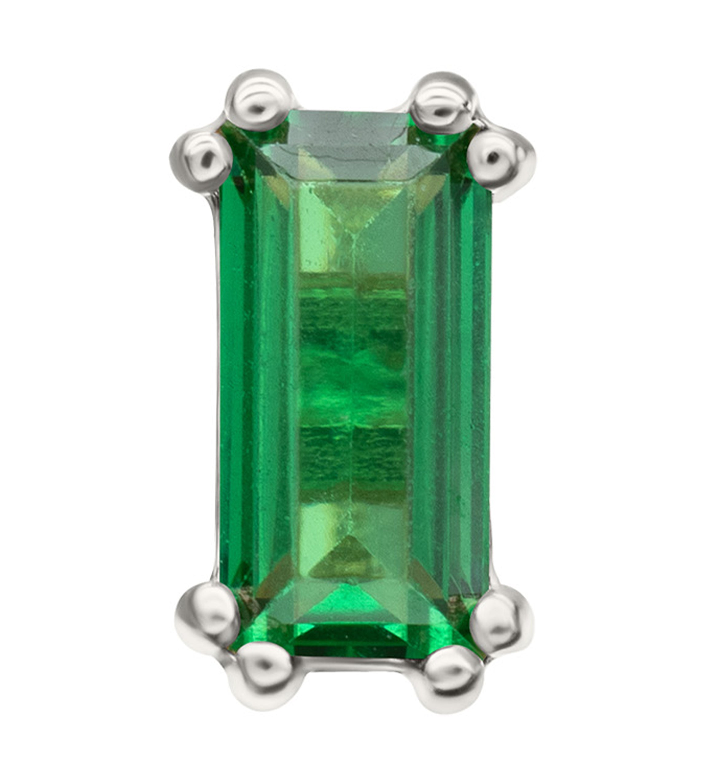 14kt White Gold Rectangle Emerald CZ Threadless Top