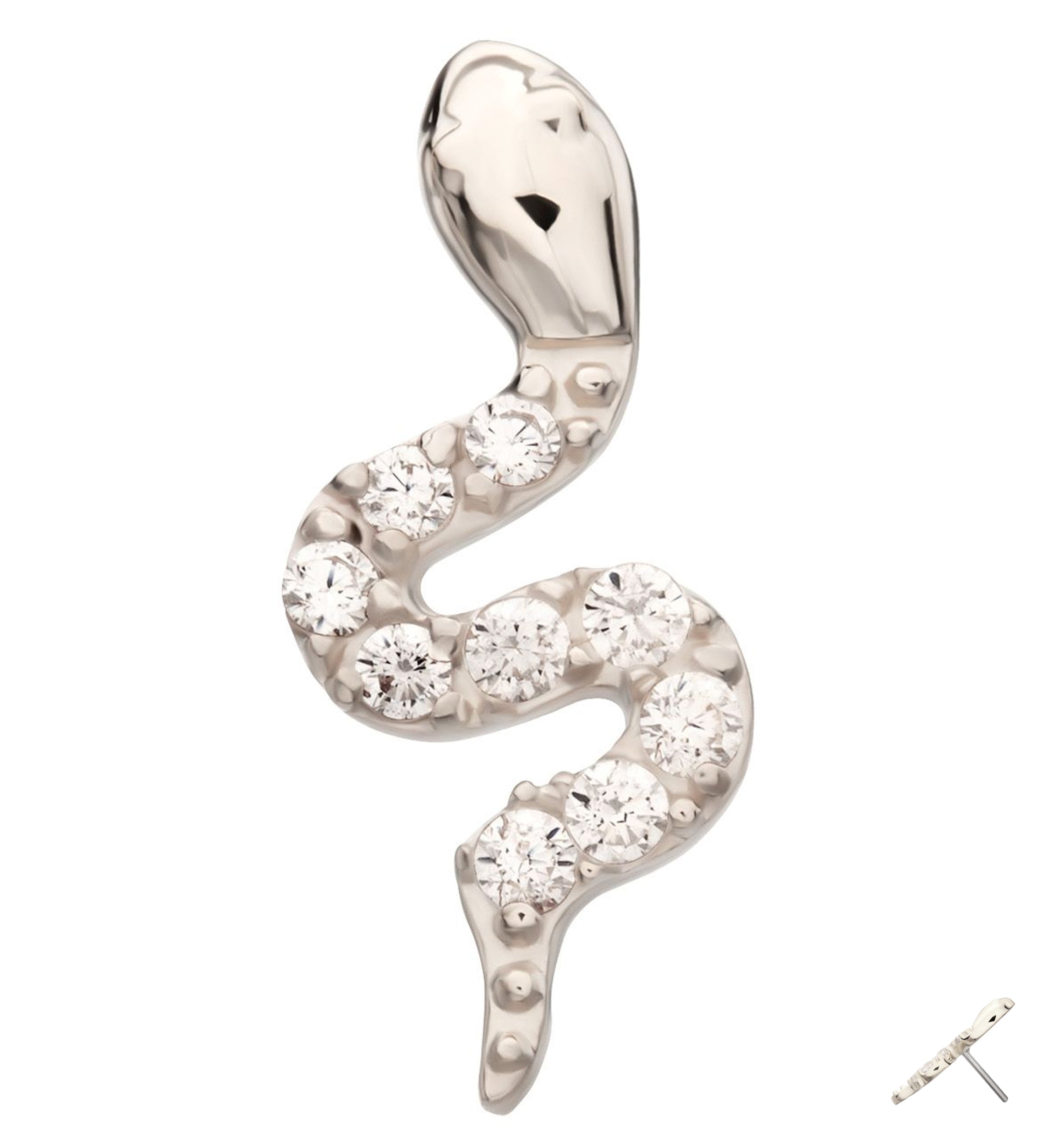 14kt White Gold Slithering Serpent Clear CZ Threadless Top