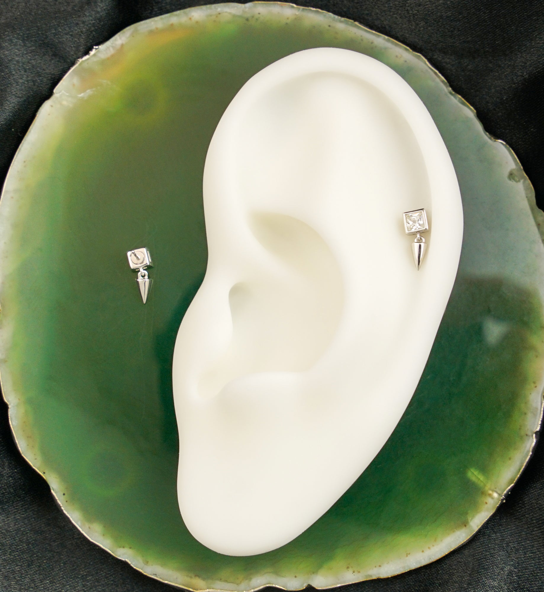 14kt White Gold Square Clear CZ Dangle Cone Threadless Top