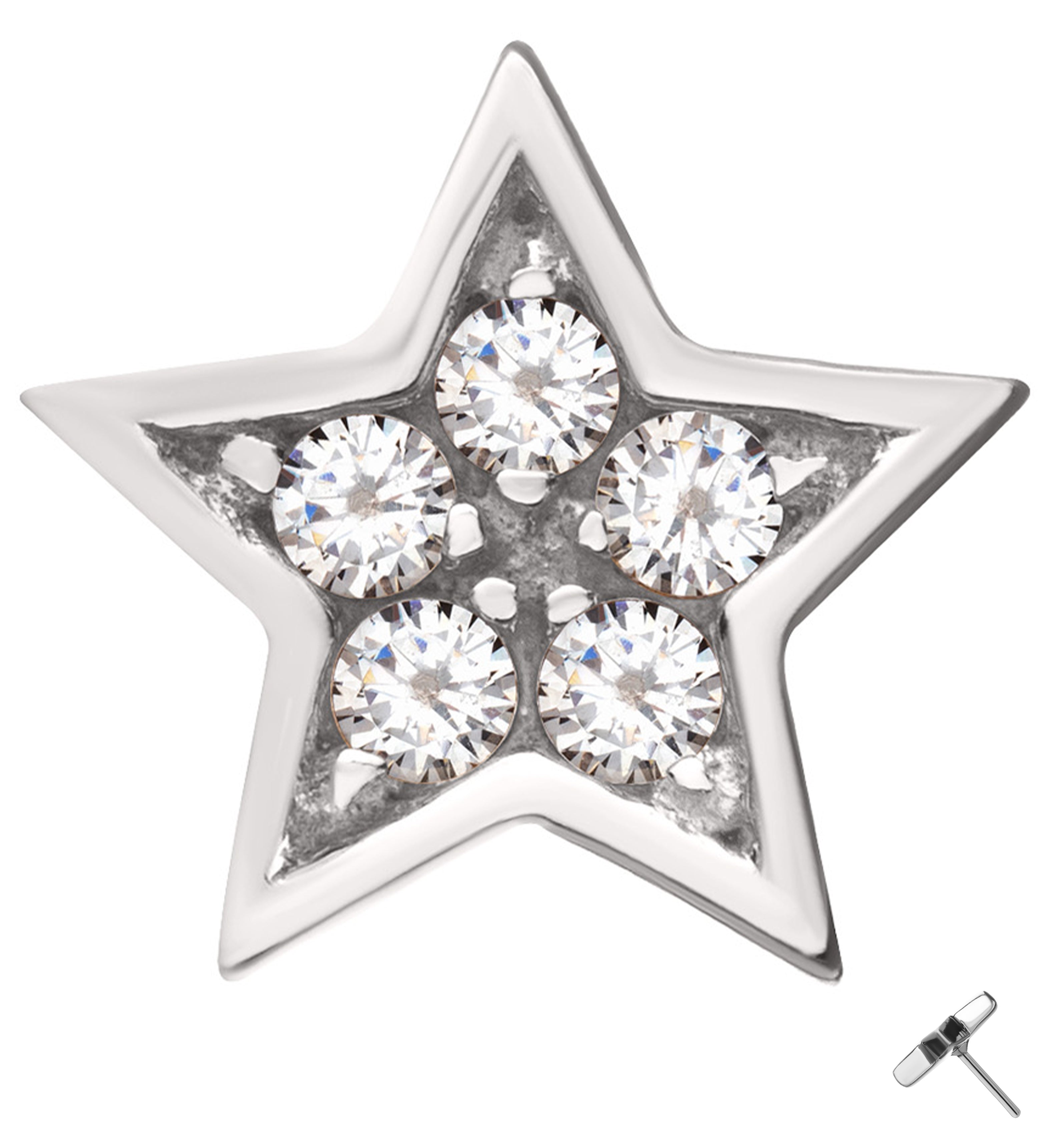 14kt White Gold Star Clear CZ Threadless Top