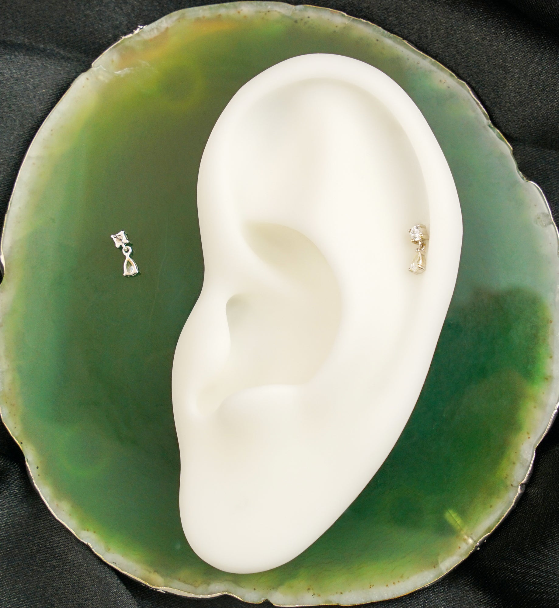 14kt White Gold Teardrop Dangle Clear CZ Threadless Top